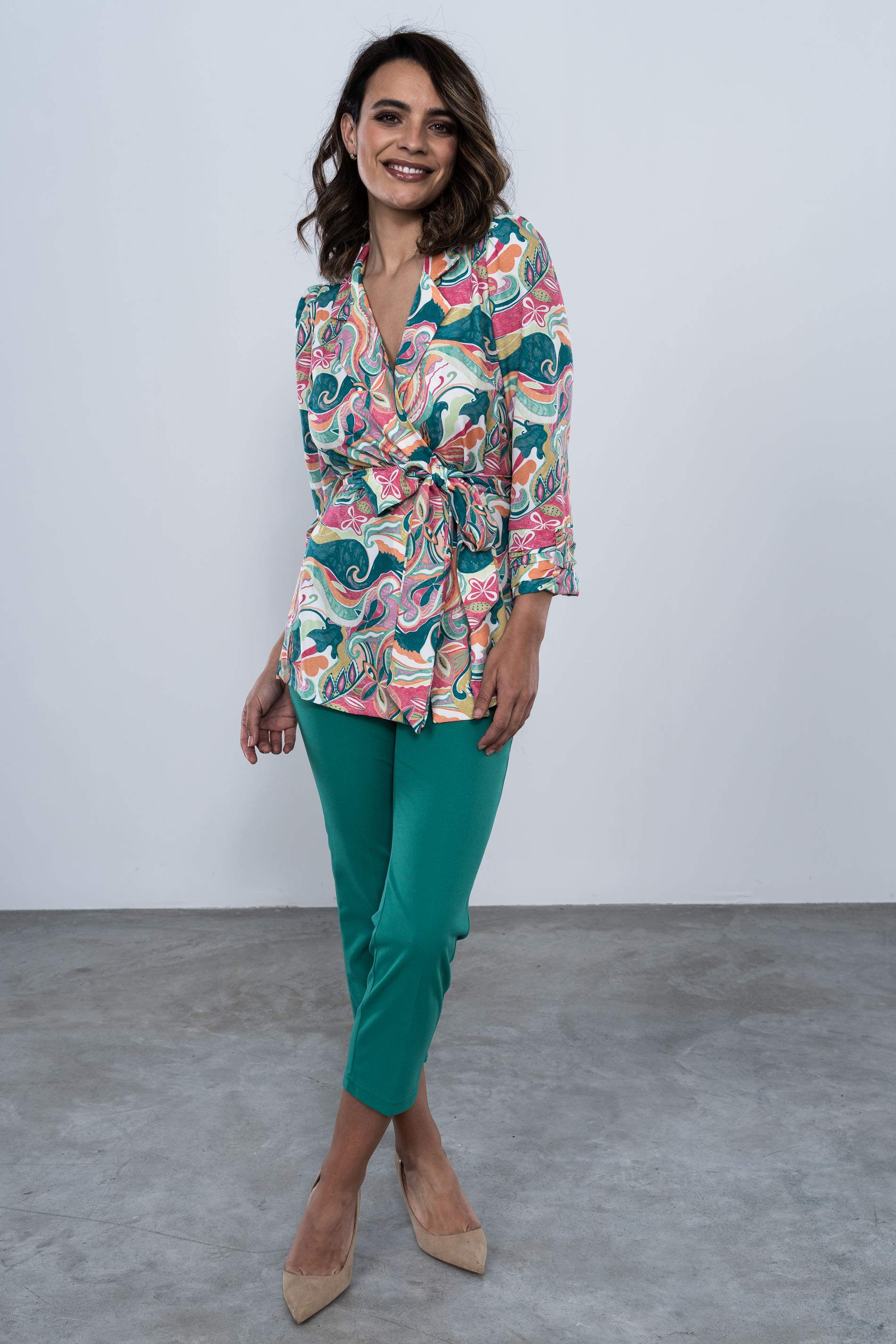 PANTALON GOMA CONTRASTE TOBILLERO VERDE