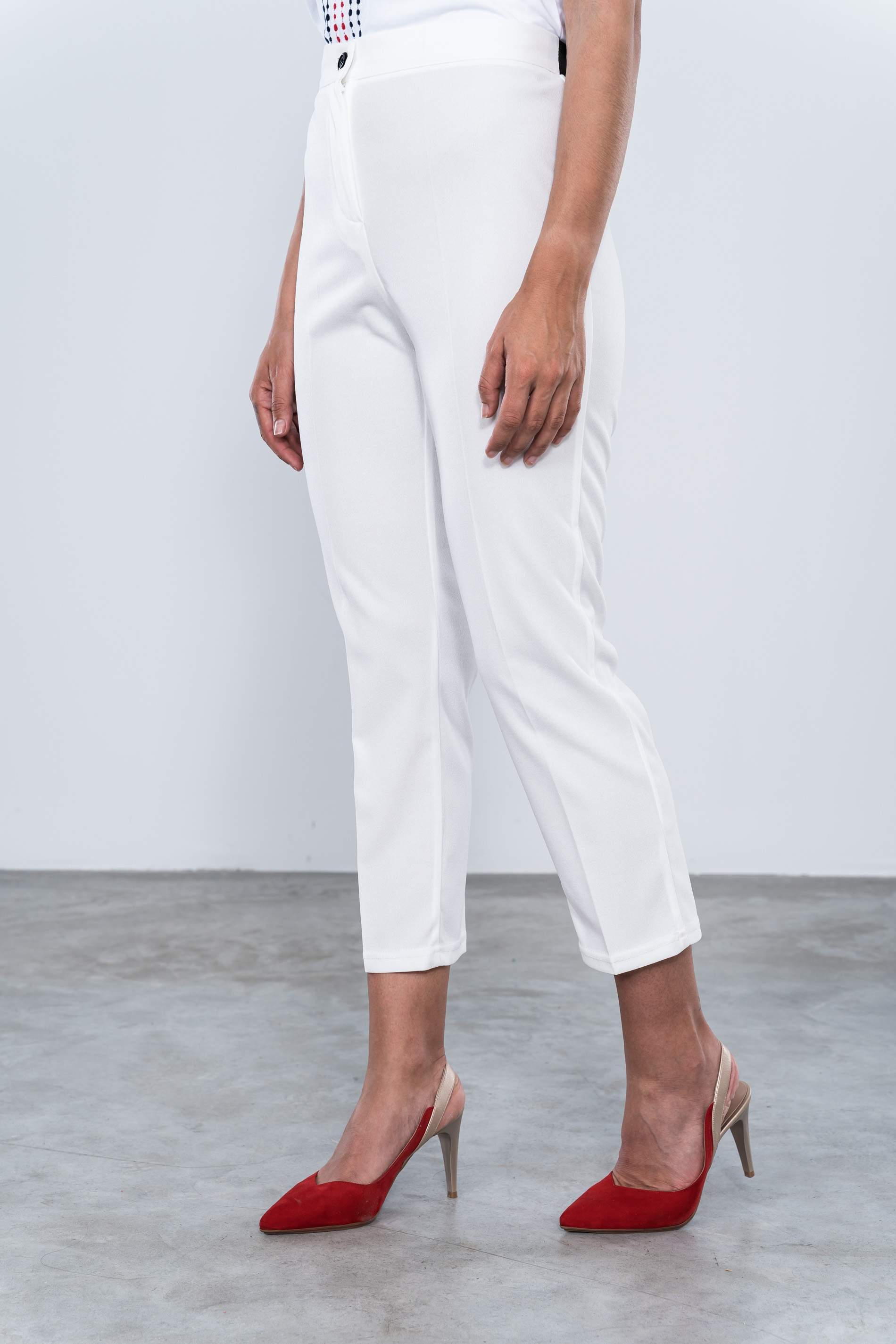 PANTALON GOMA CONTRASTE TOBILLERO BLANCO