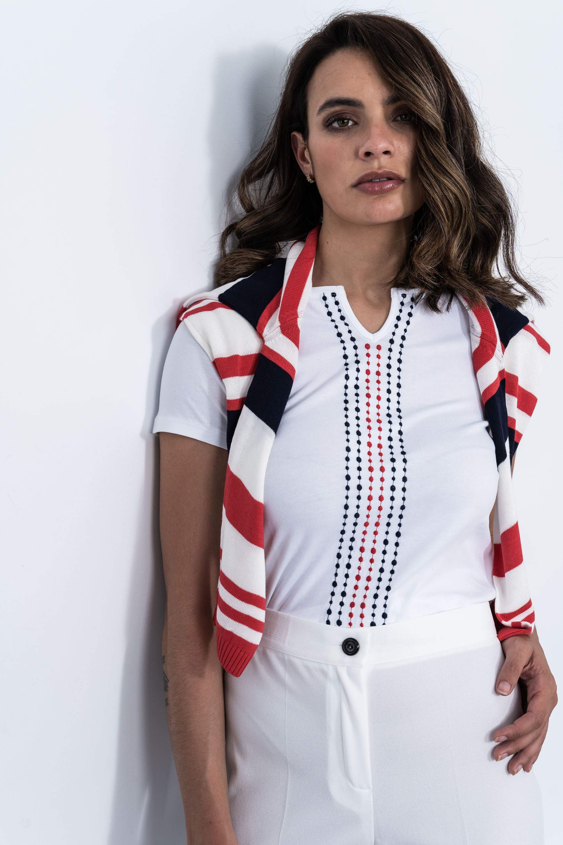 PANTALON GOMA CONTRASTE TOBILLERO BLANCO