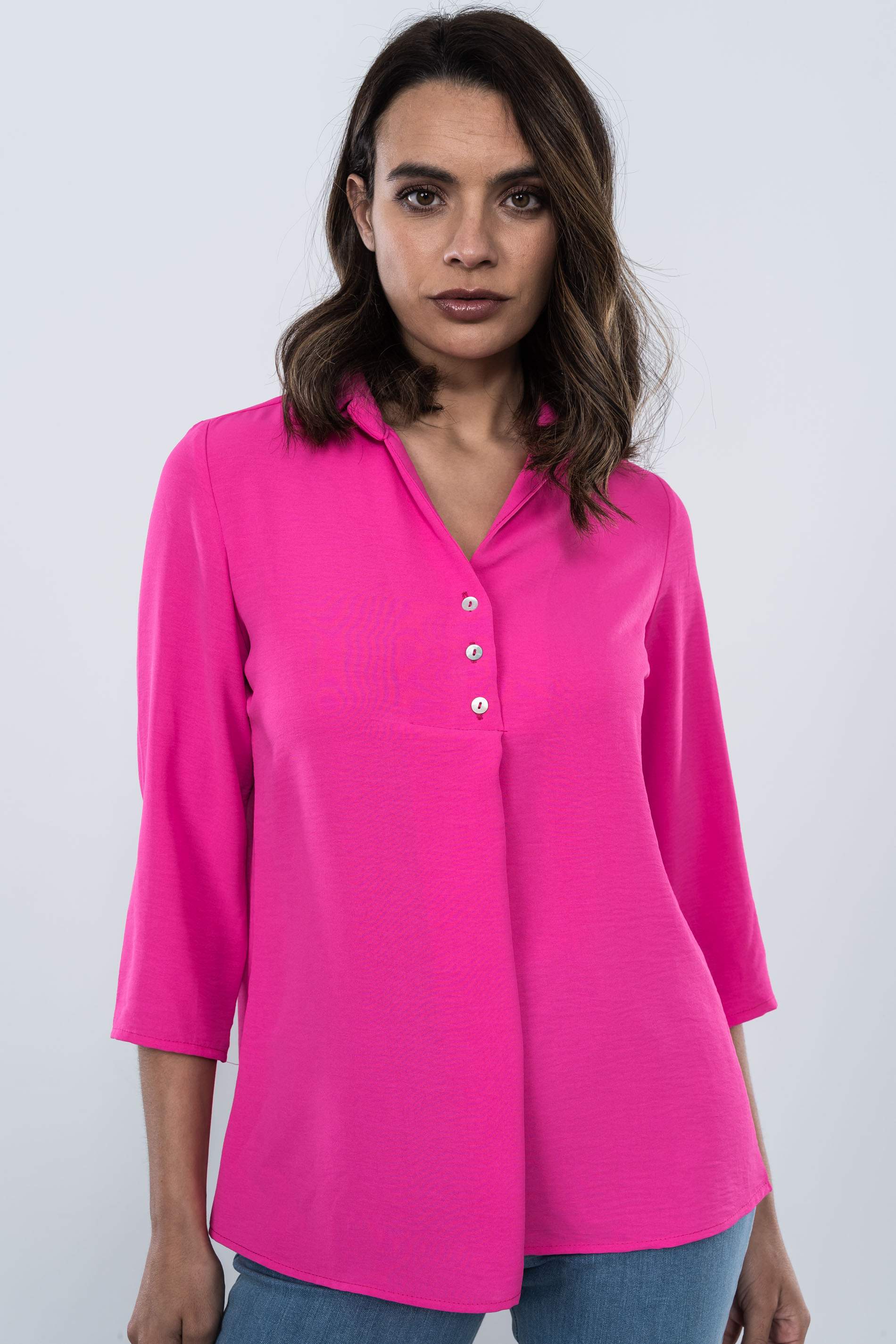 BLUSA BOTONES TABLAS FUCSIA