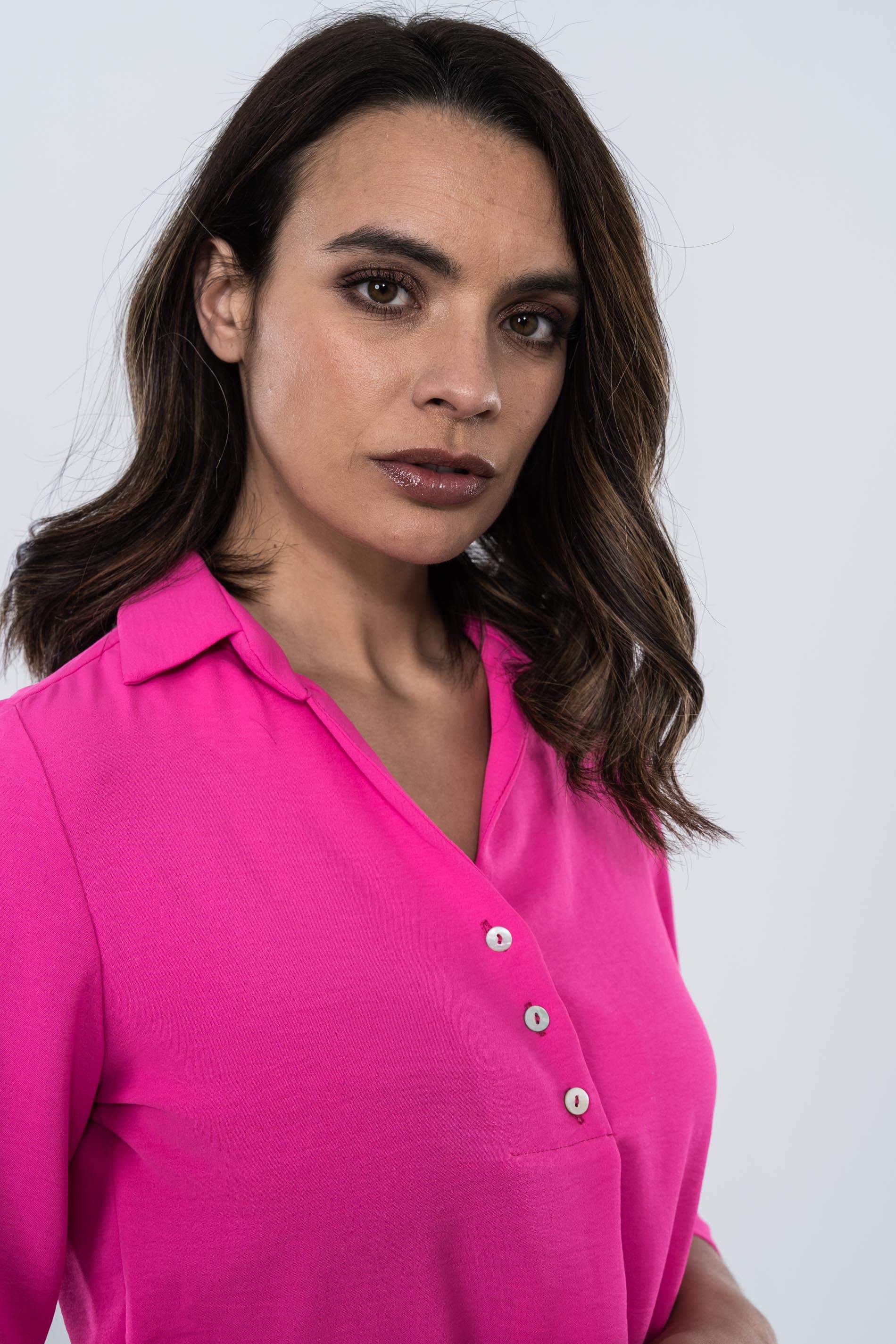 BLUSA BOTONES TABLAS FUCSIA