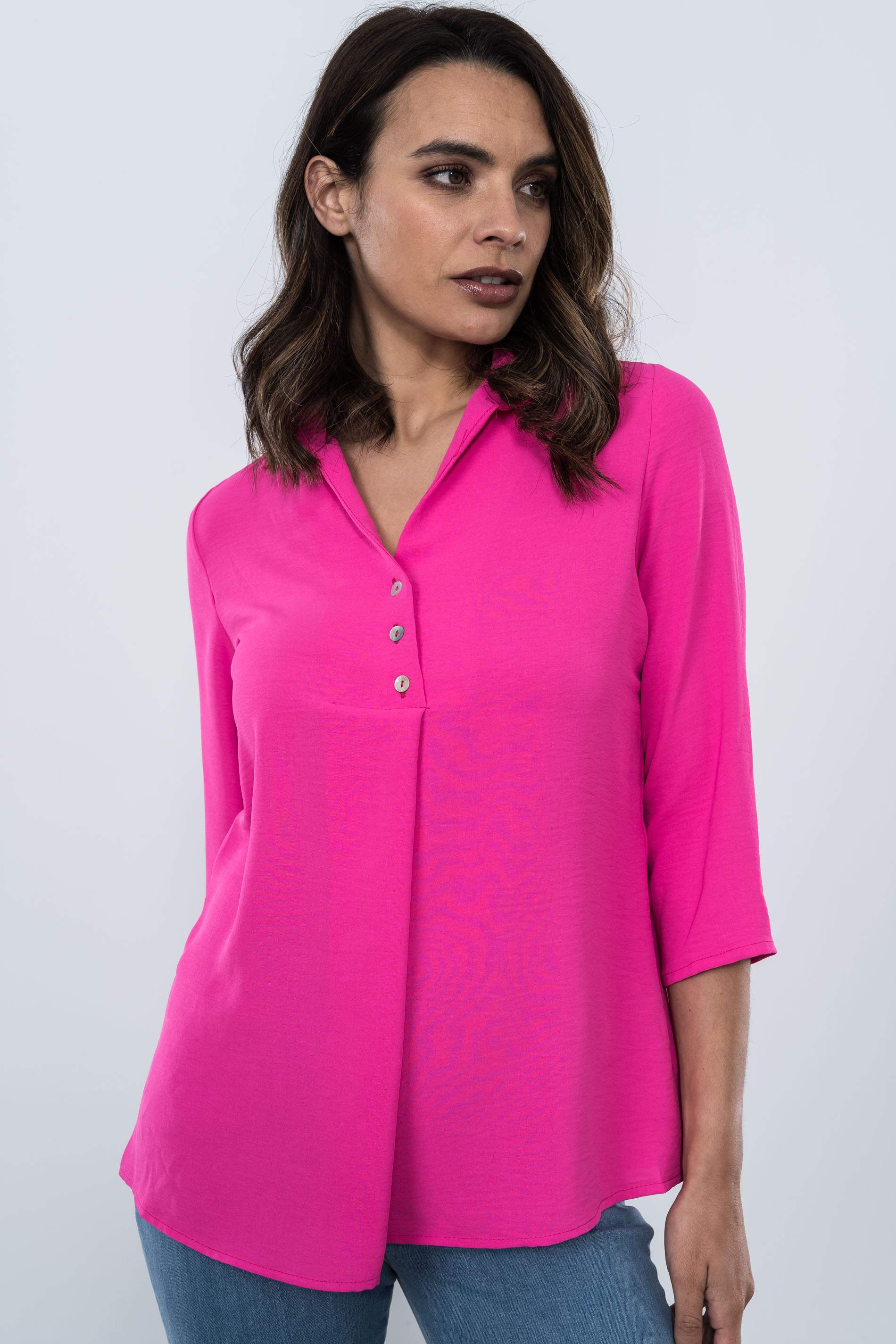 BLUSA BOTONES TABLAS FUCSIA