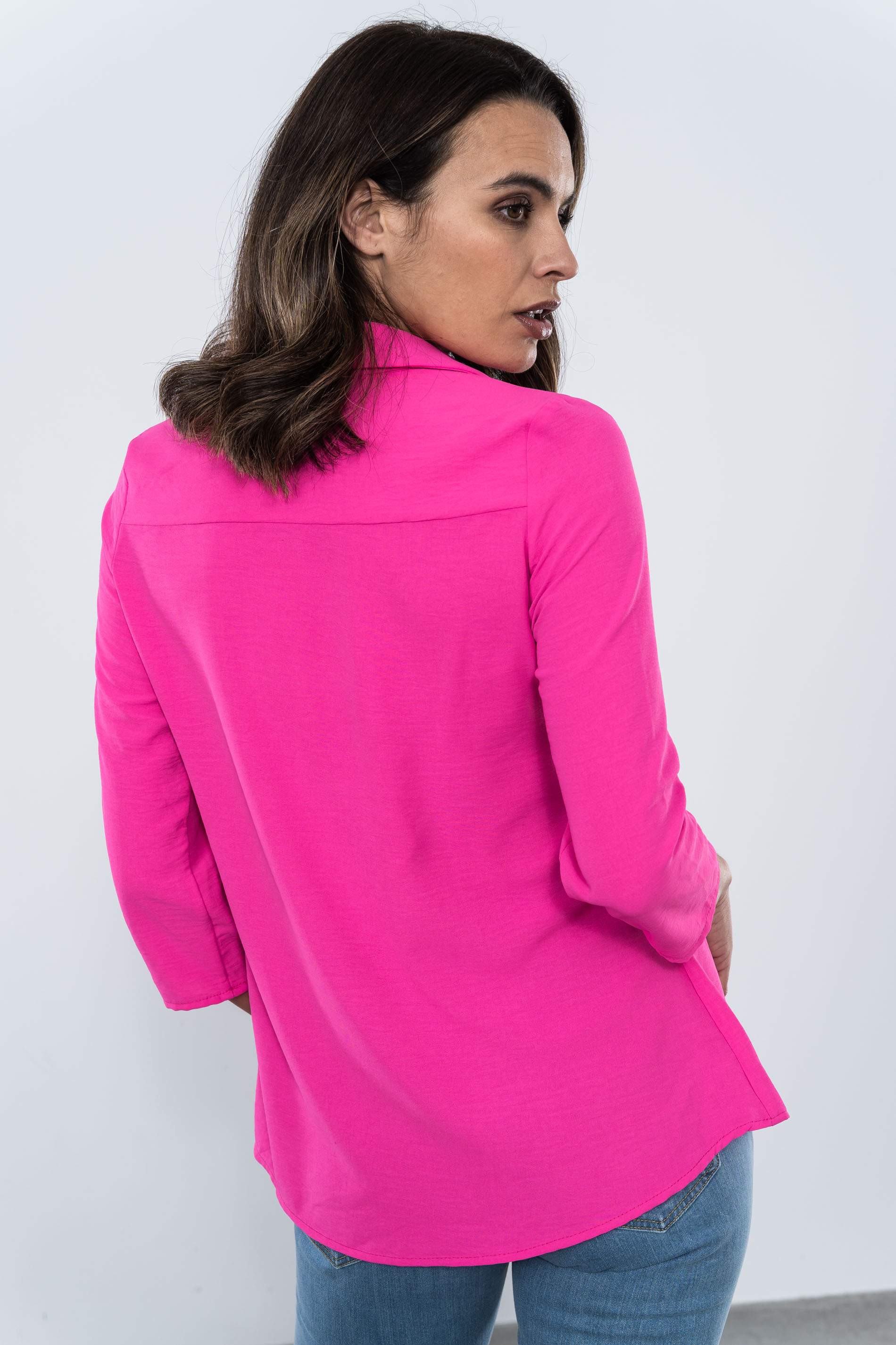 BLUSA BOTONES TABLAS FUCSIA