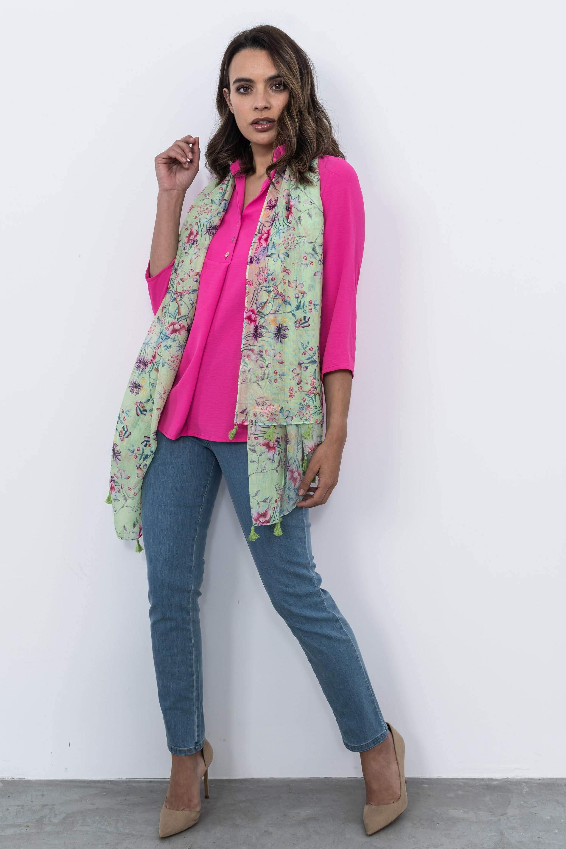 BLUSA BOTONES TABLAS FUCSIA