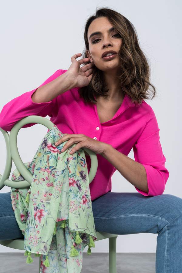 BLUSA BOTONES TABLAS FUCSIA
