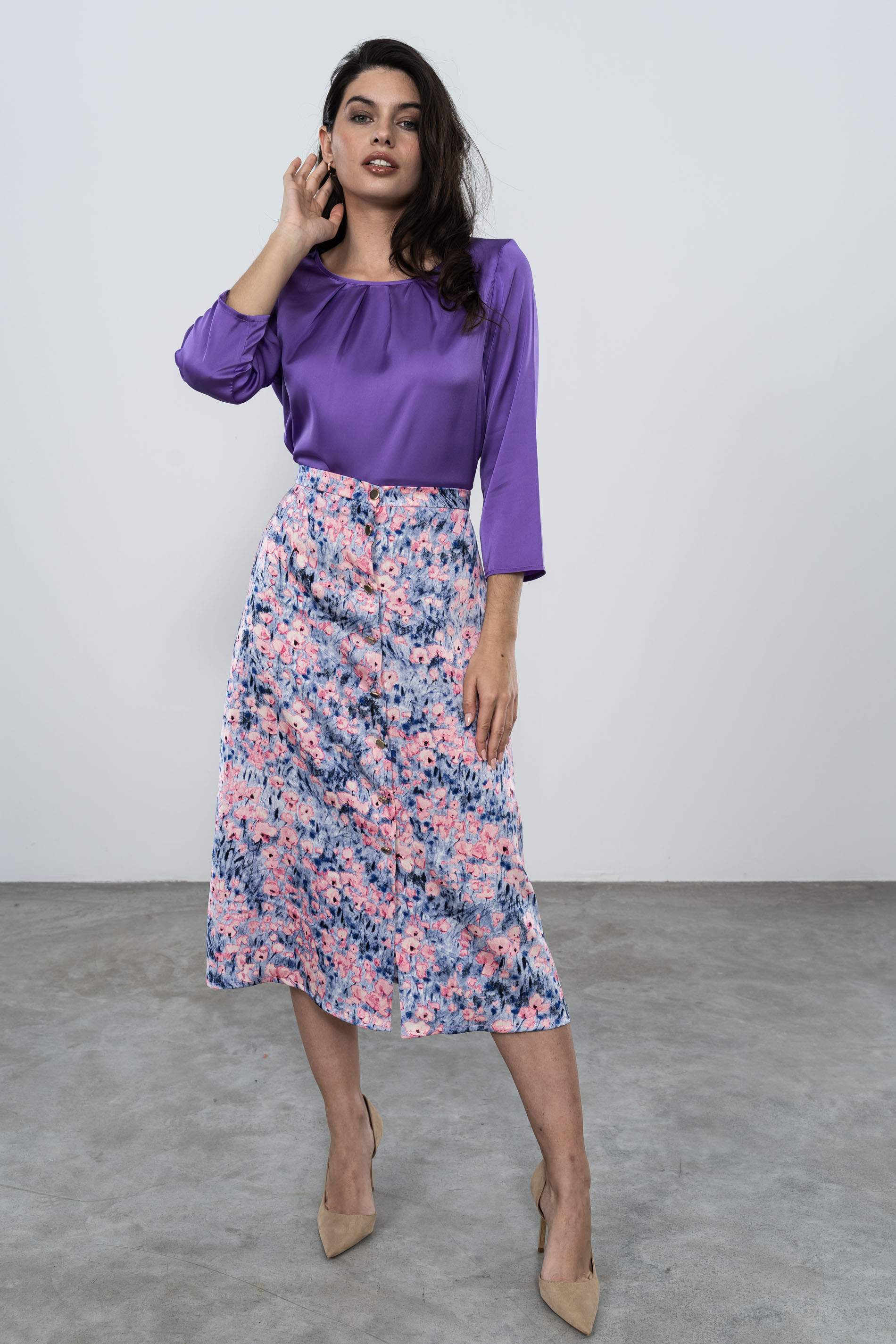 BLUSA PLIEGUES SATINADA VIOLETA