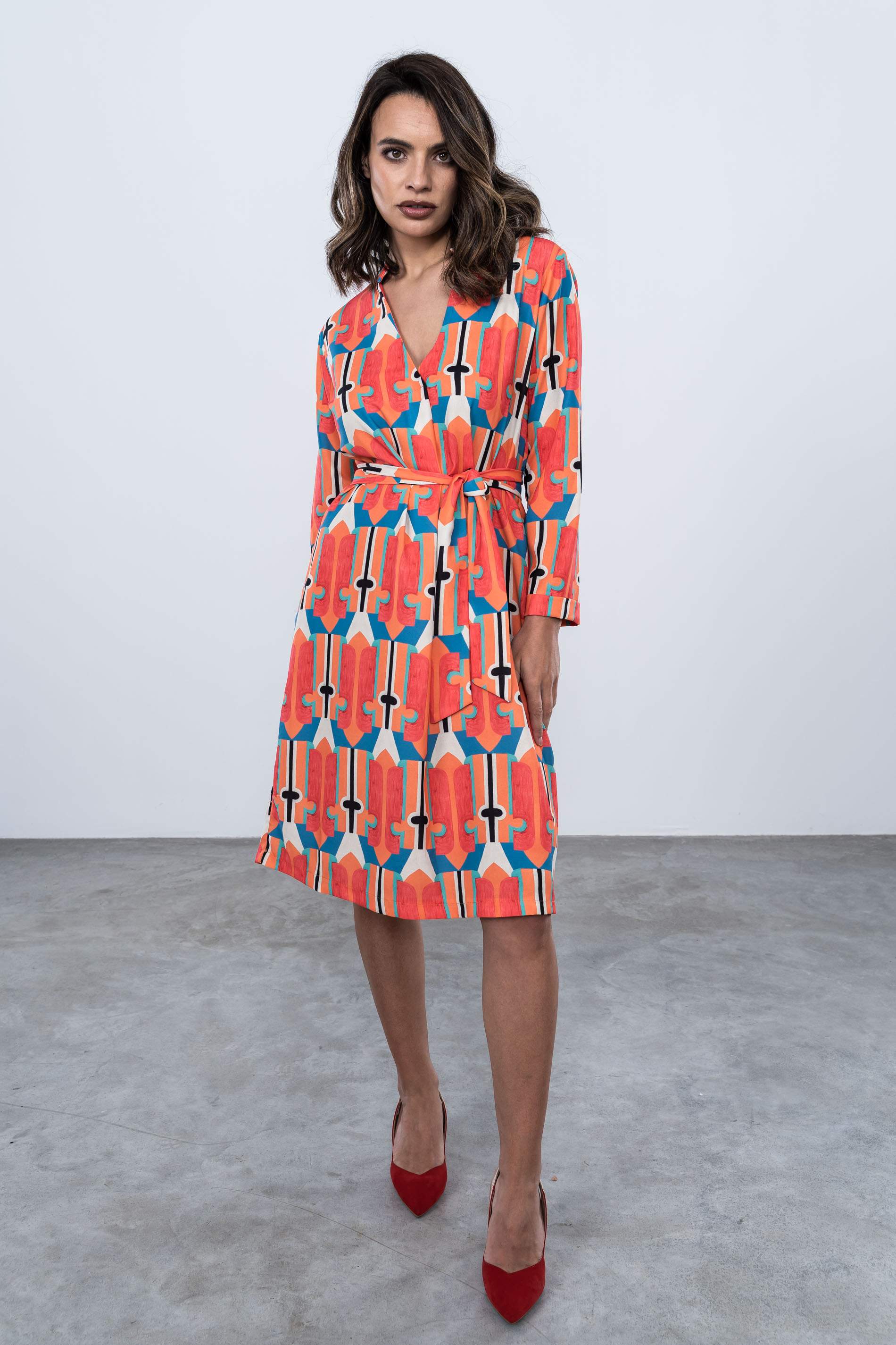 VESTIDO ESTAMPADO TABLA CINTURON