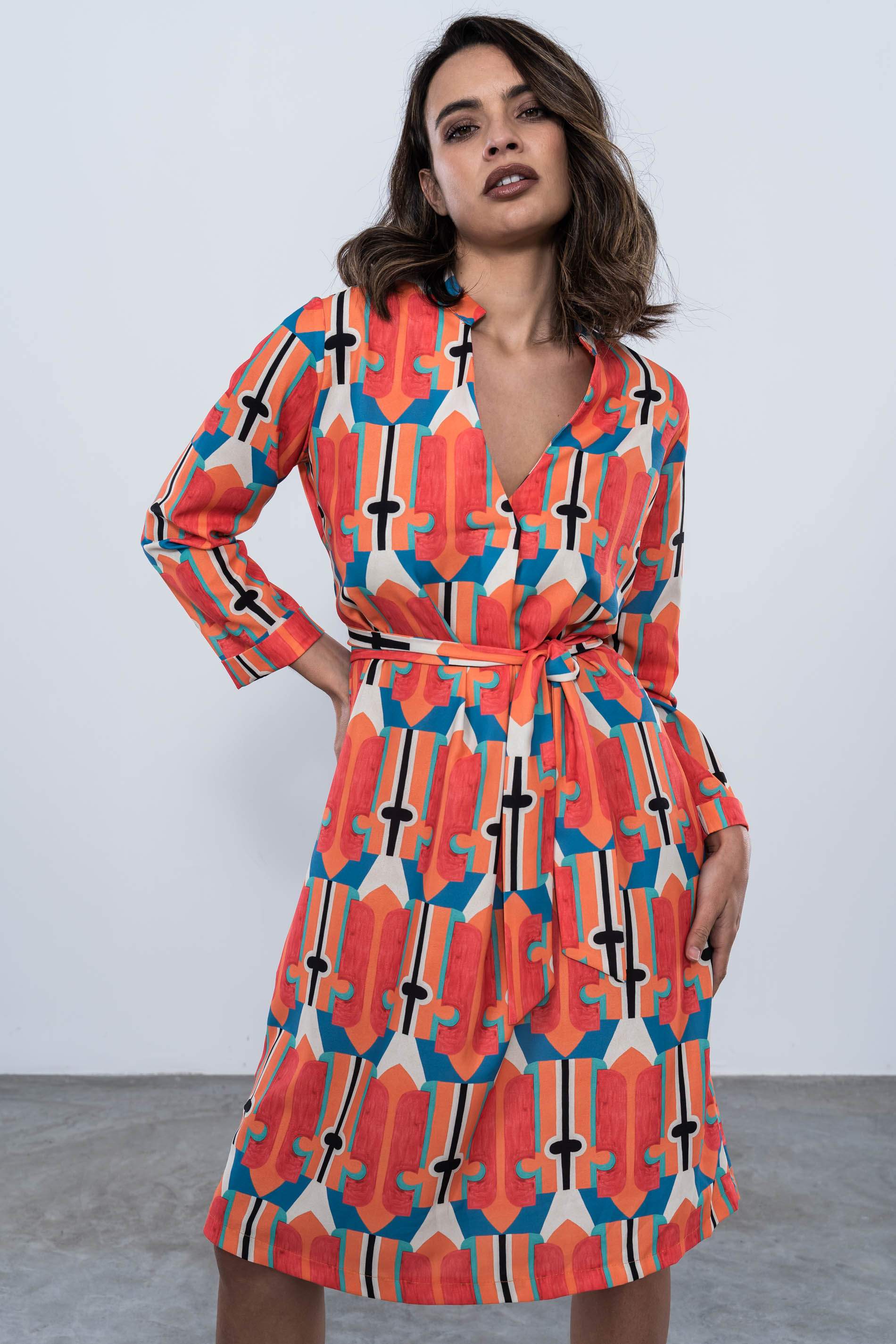 VESTIDO ESTAMPADO TABLA CINTURON