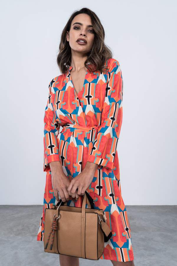 VESTIDO ESTAMPADO TABLA CINTURON