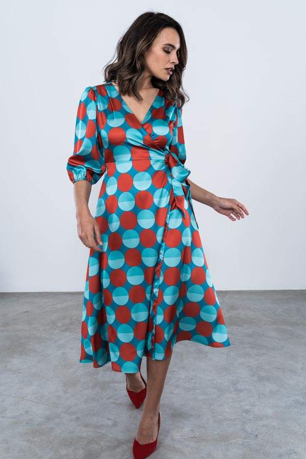 VESTIDO ENVOLVENTE SATINADO CIRCULOS