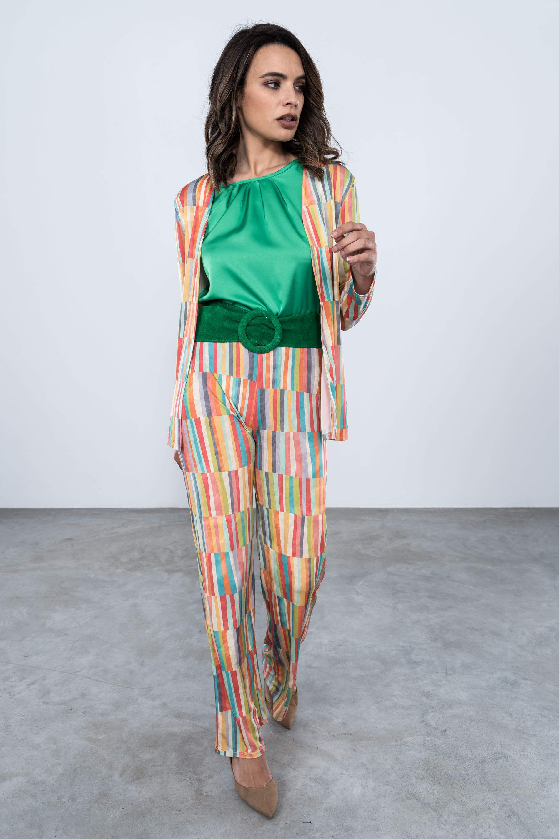 BLUSA PLIEGUES SATINADA VERDE