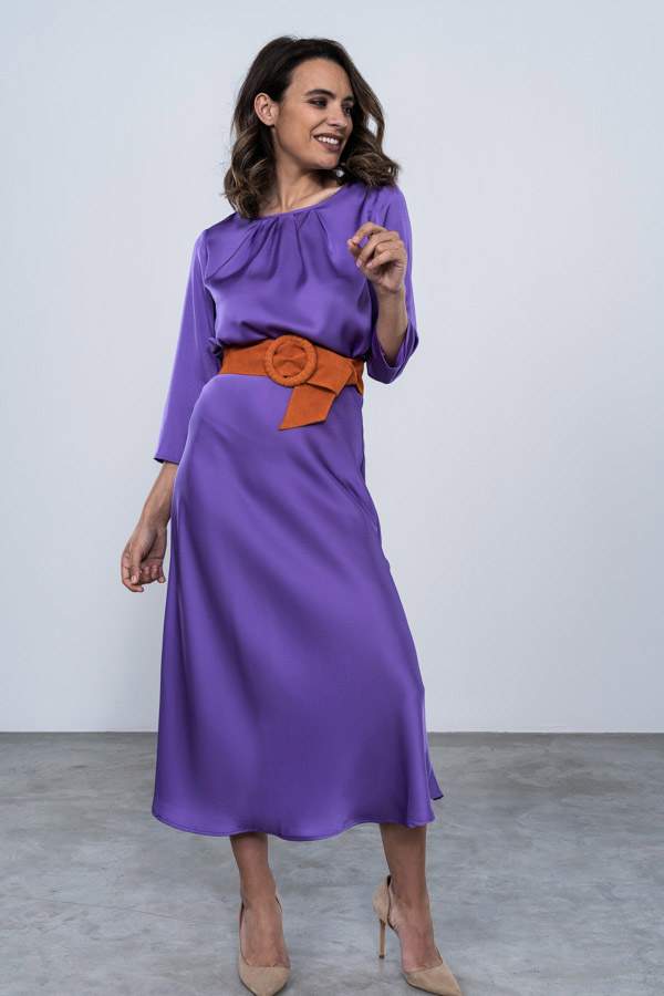 FALDA MIDI SATINADA VIOLETA