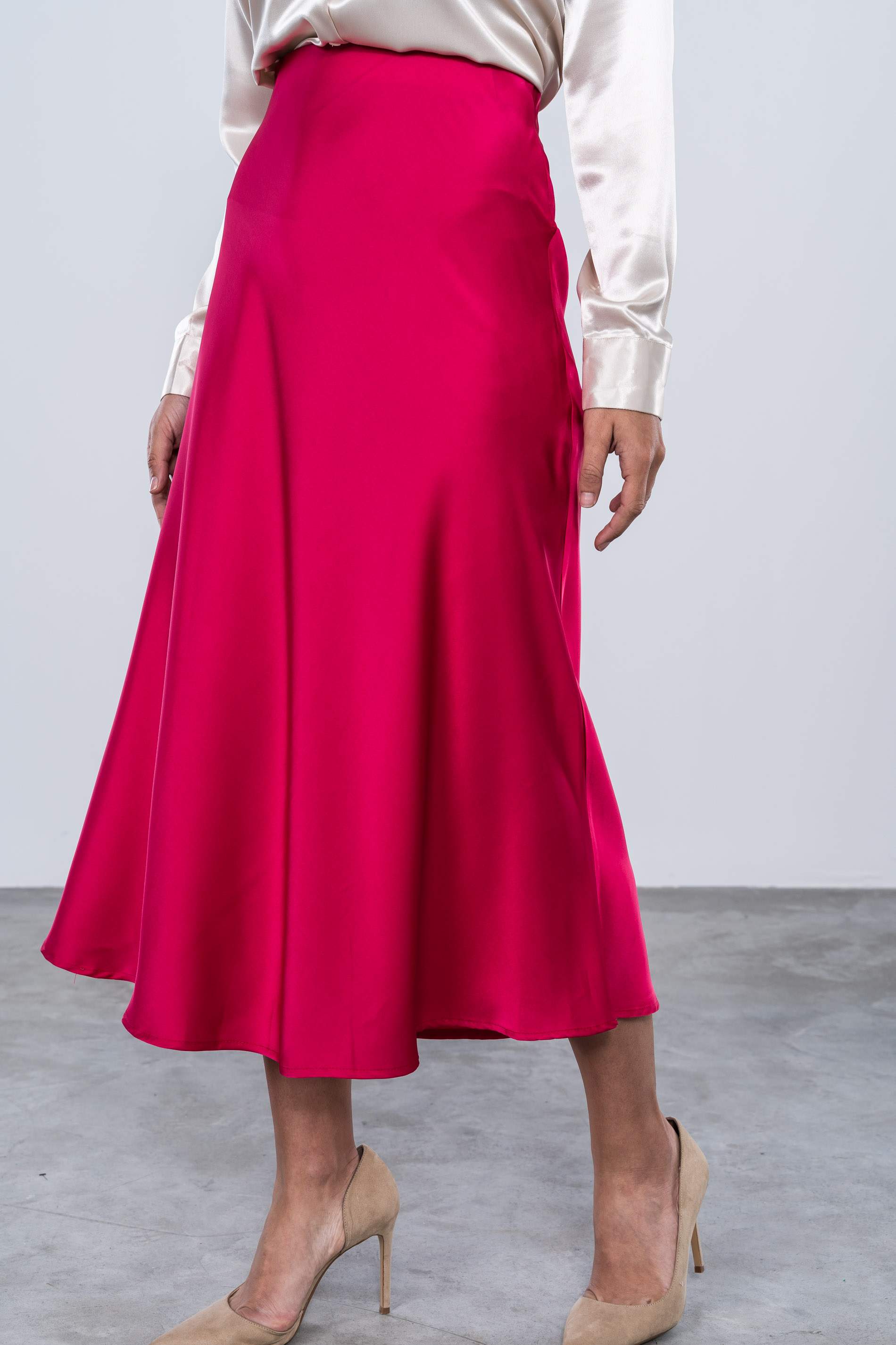 FALDA MIDI SATINADA FUCSIA