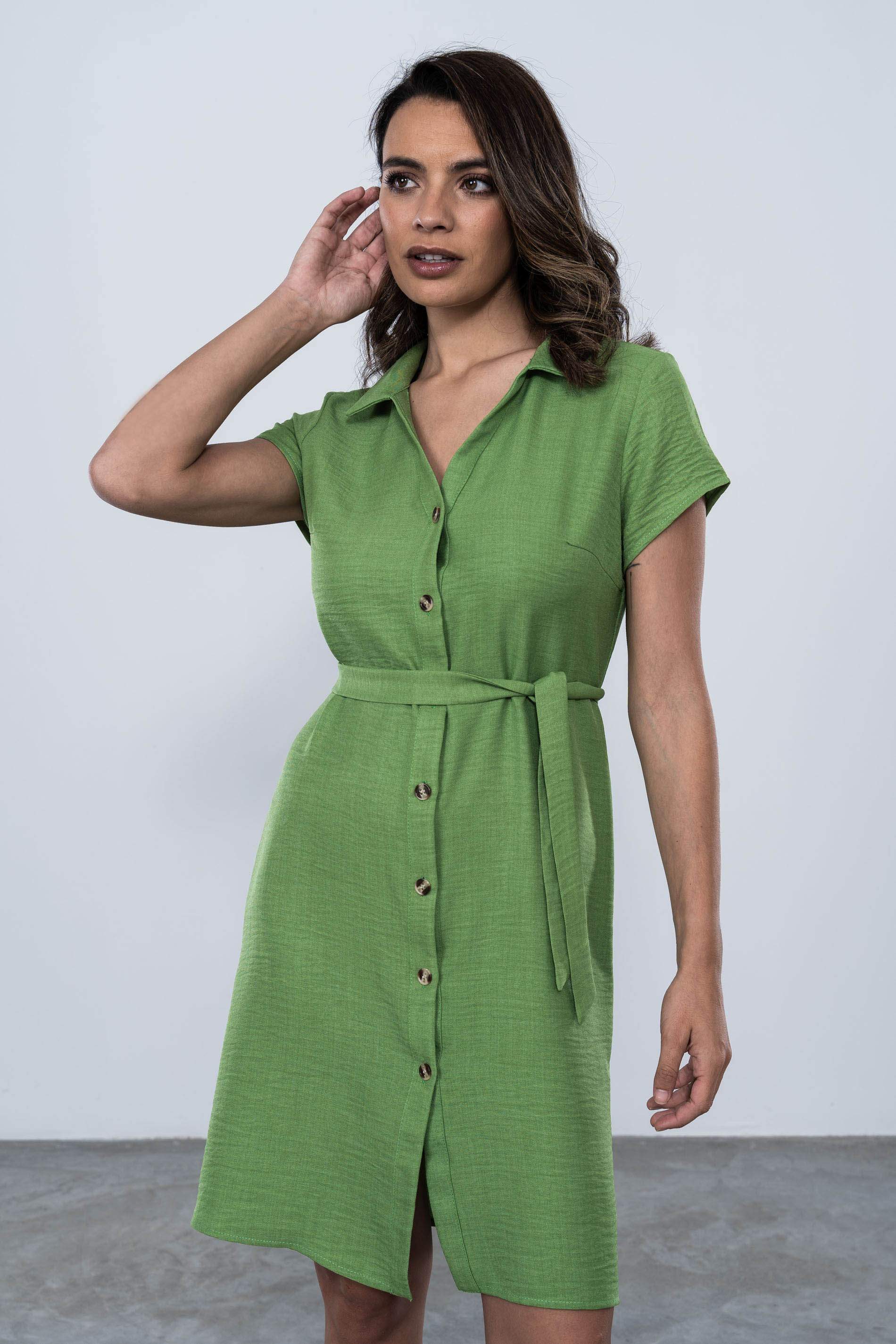 VESTIDO ABOTONADO MANGA CORTA VERDE
