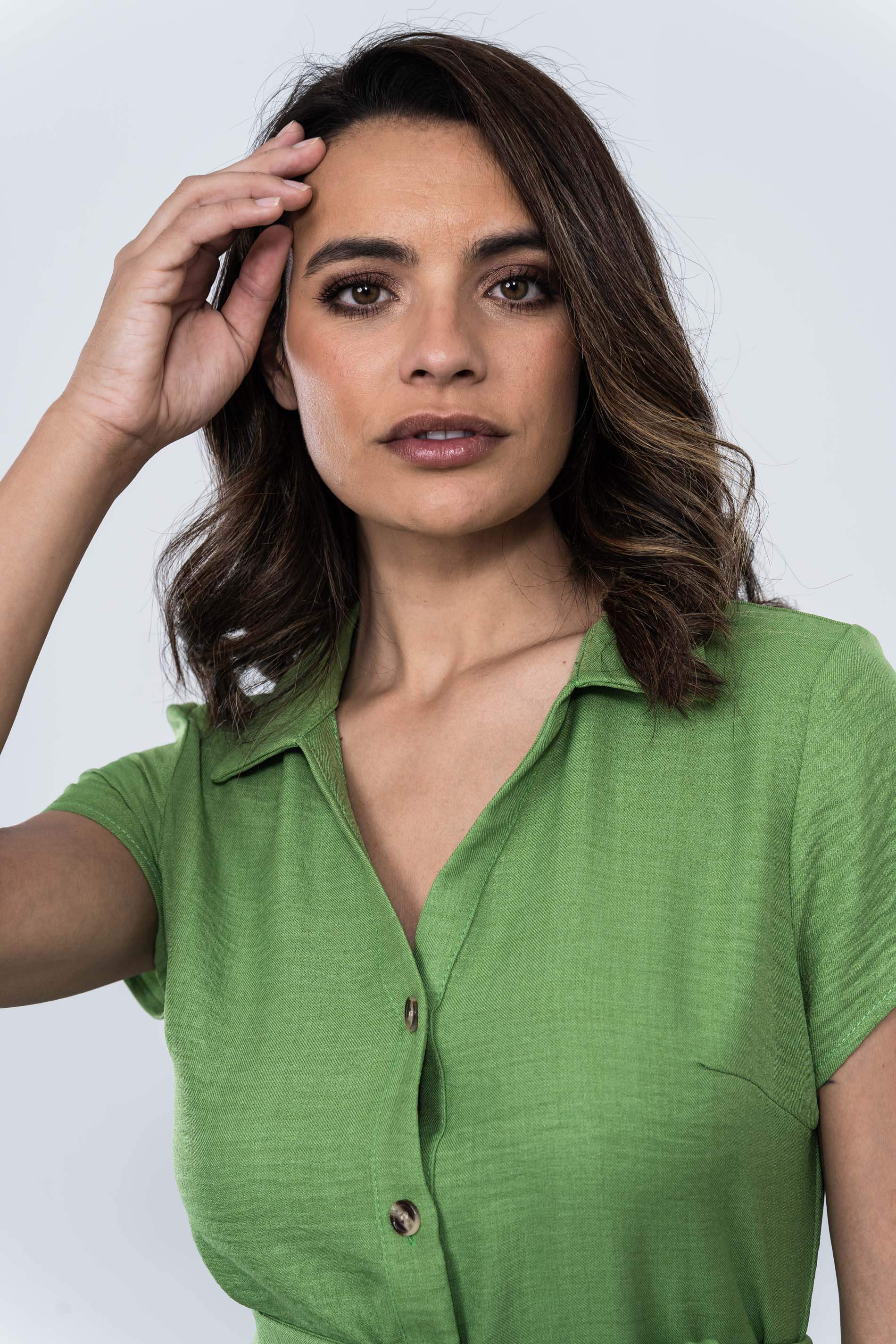 VESTIDO ABOTONADO MANGA CORTA VERDE
