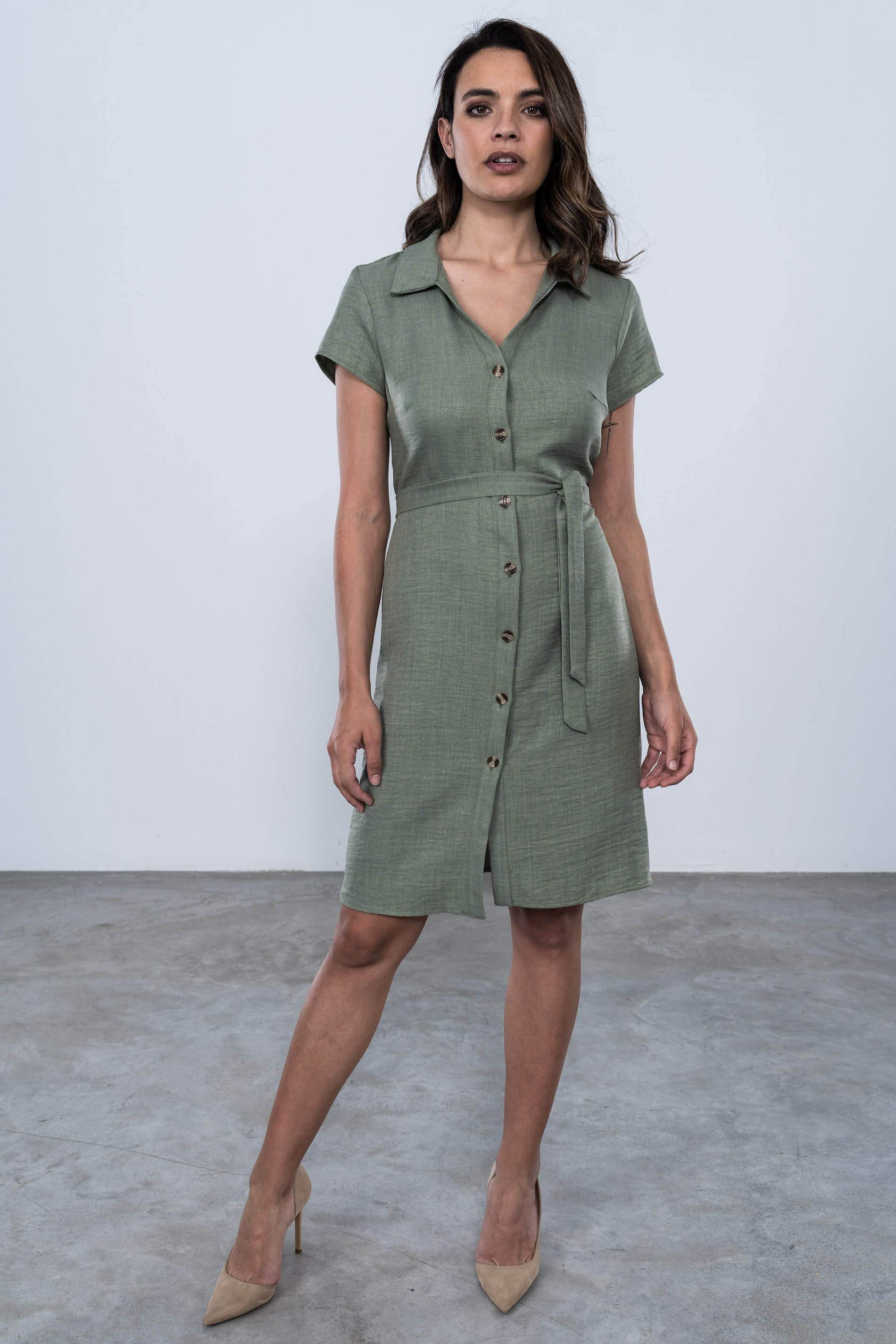 VESTIDO ABOTONADO MANGA CORTA KAKI
