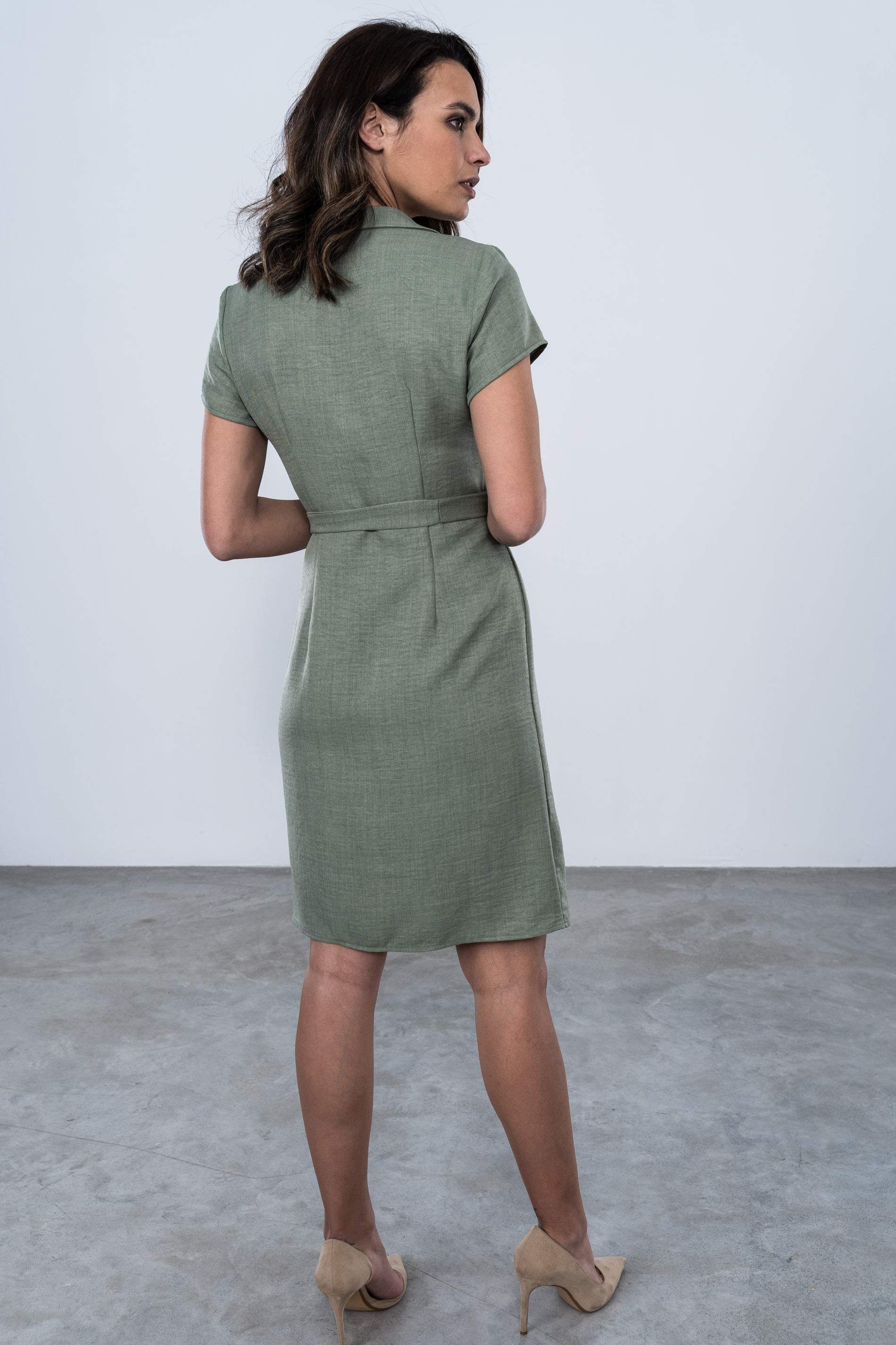 VESTIDO ABOTONADO MANGA CORTA KAKI