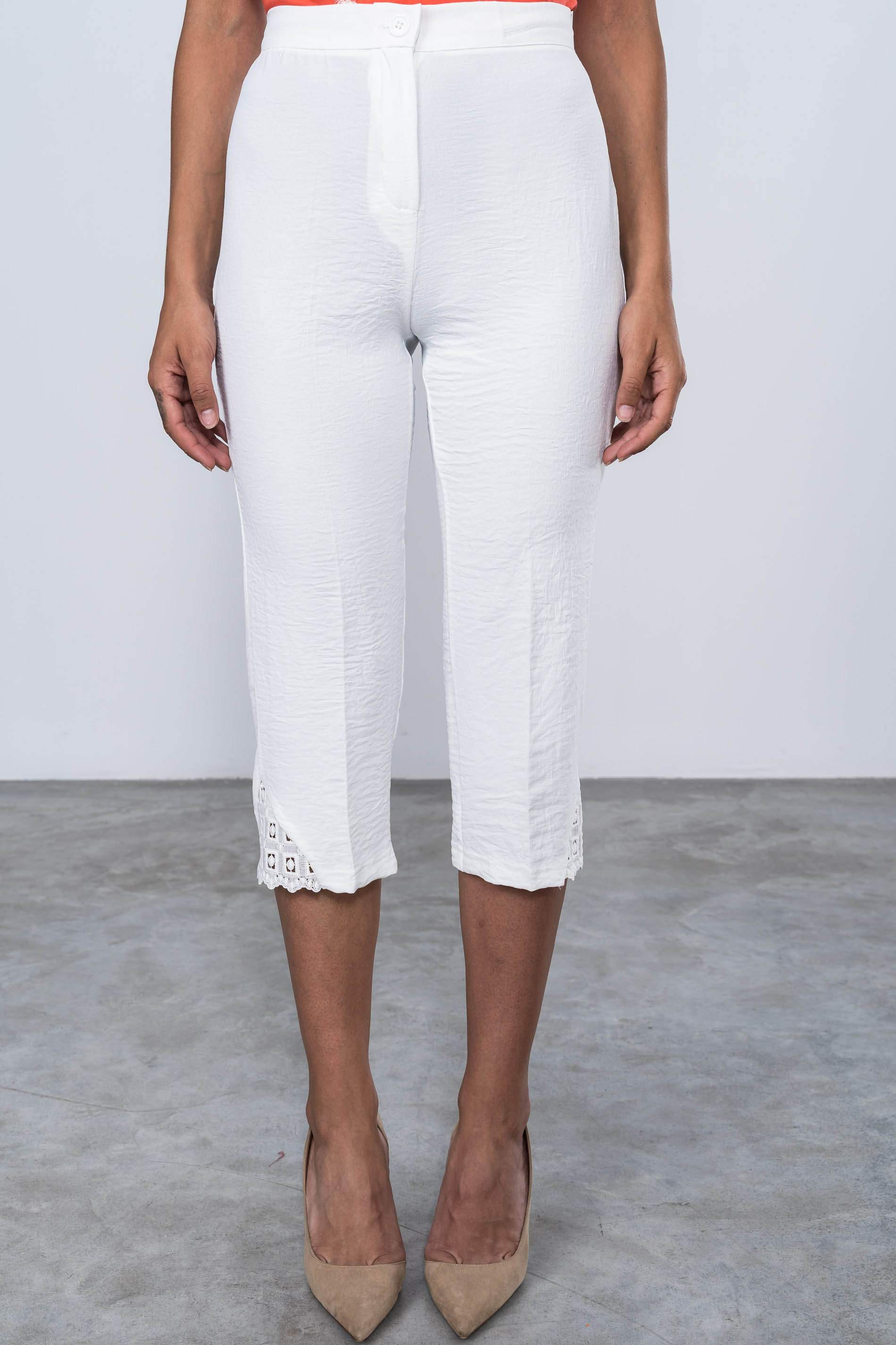 PANTALON CROPE ENCAJE BLANCO