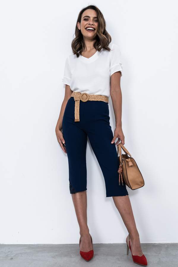 PANTALON CROPE ENCAJE MARINO