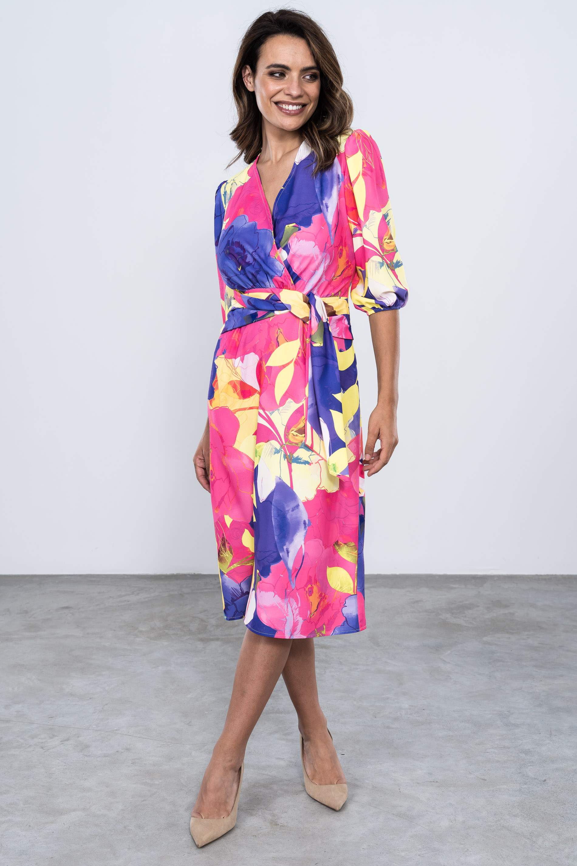 VESTIDO DRAPEADO CINTURA FLORAL