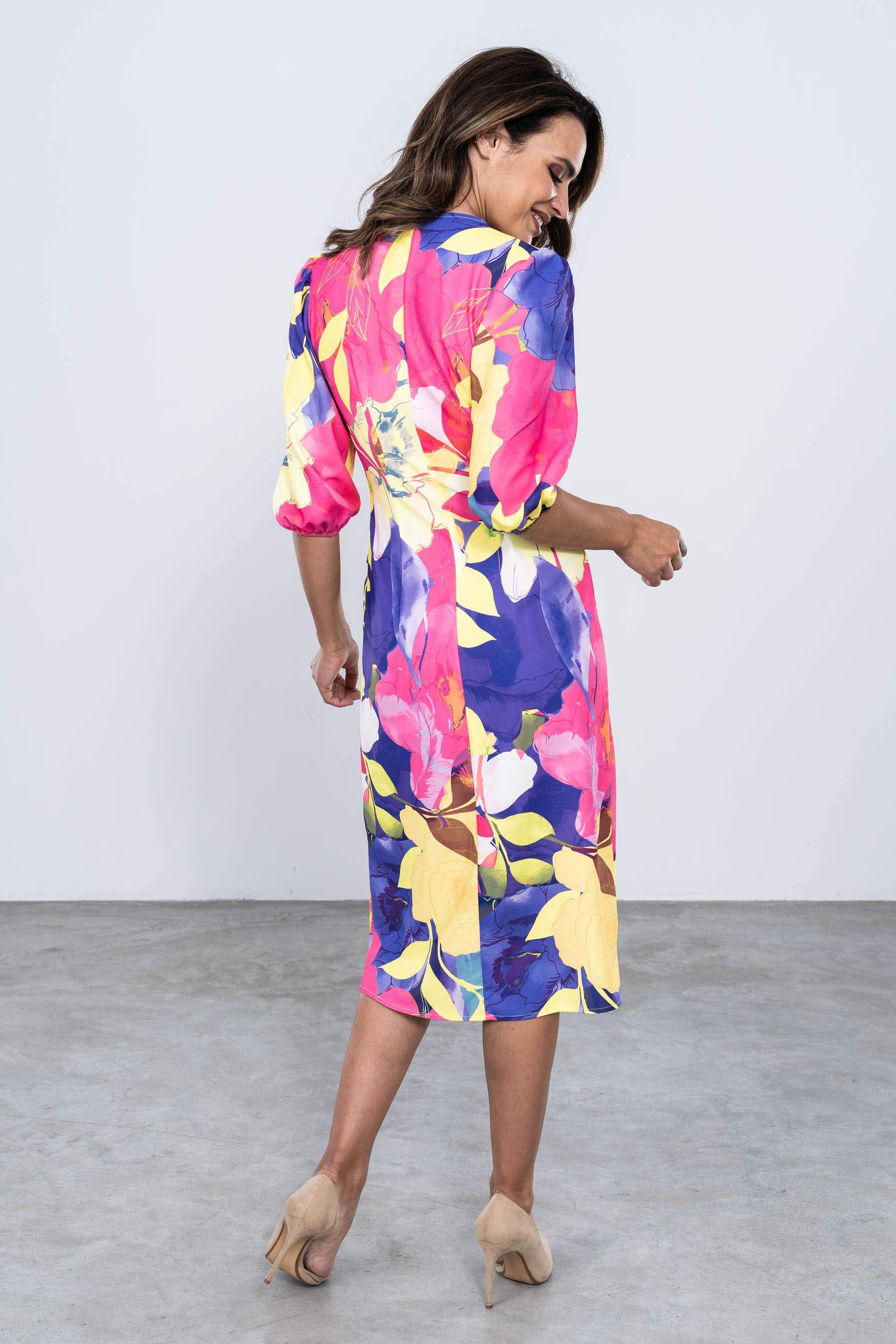 VESTIDO DRAPEADO CINTURA FLORAL