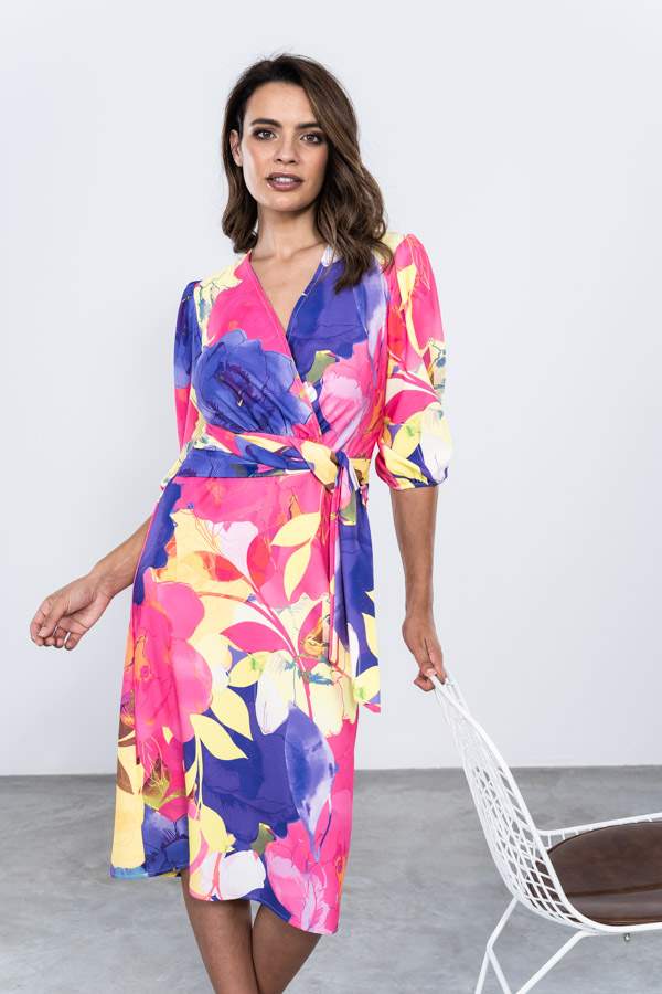 VESTIDO DRAPEADO CINTURA FLORAL