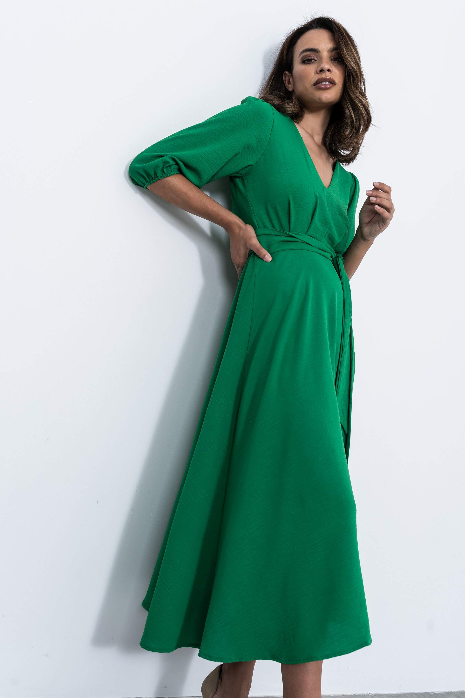 VESTIDO VUELO CINTURON VERDE