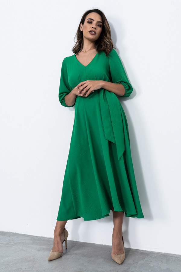 VESTIDO VUELO CINTURON VERDE