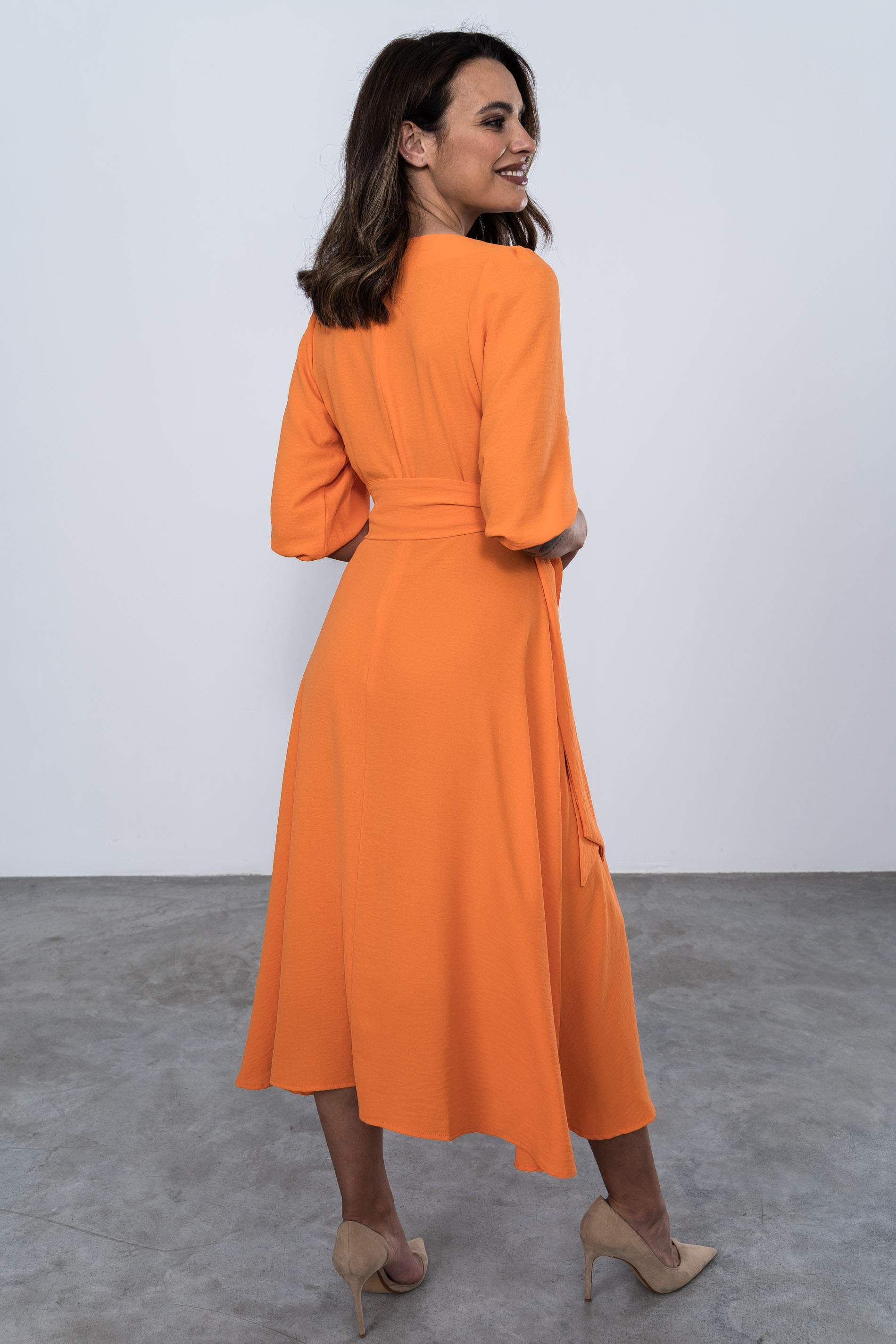 VESTIDO VUELO CINTURON NARANJA
