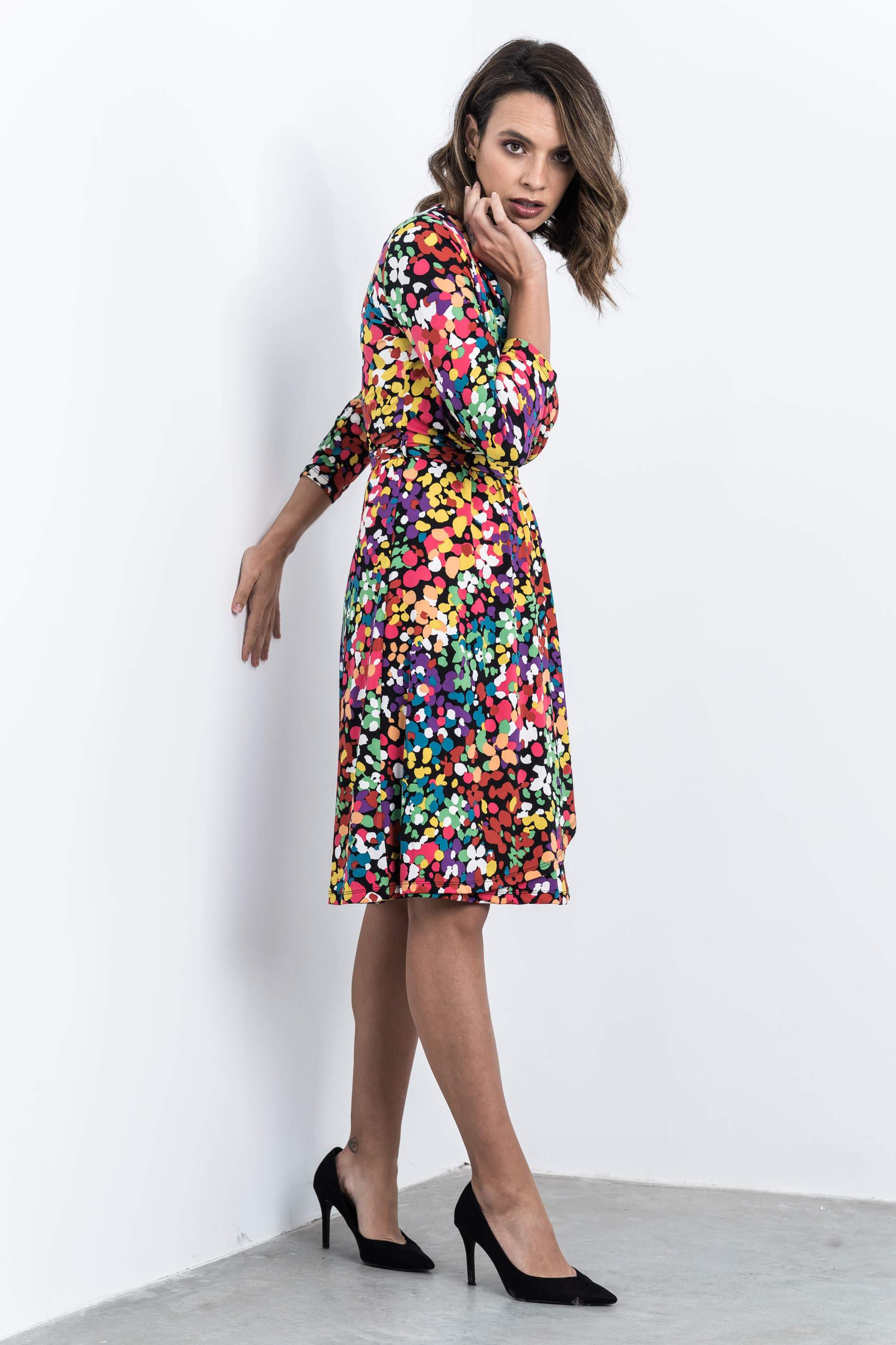 VESTIDO PUNTO EFECTO CRUZADO NEGRO