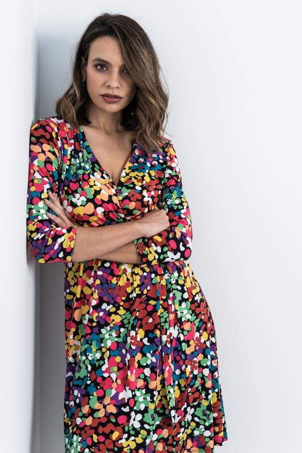 VESTIDO PUNTO EFECTO CRUZADO NEGRO