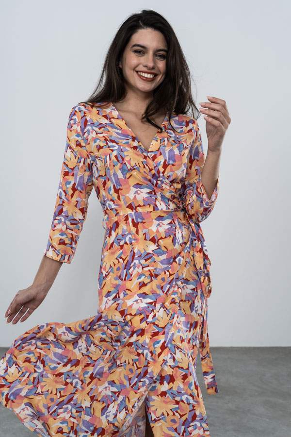 VESTIDO ESTAMP. FLORAL ROJO ENVOLVENTE 