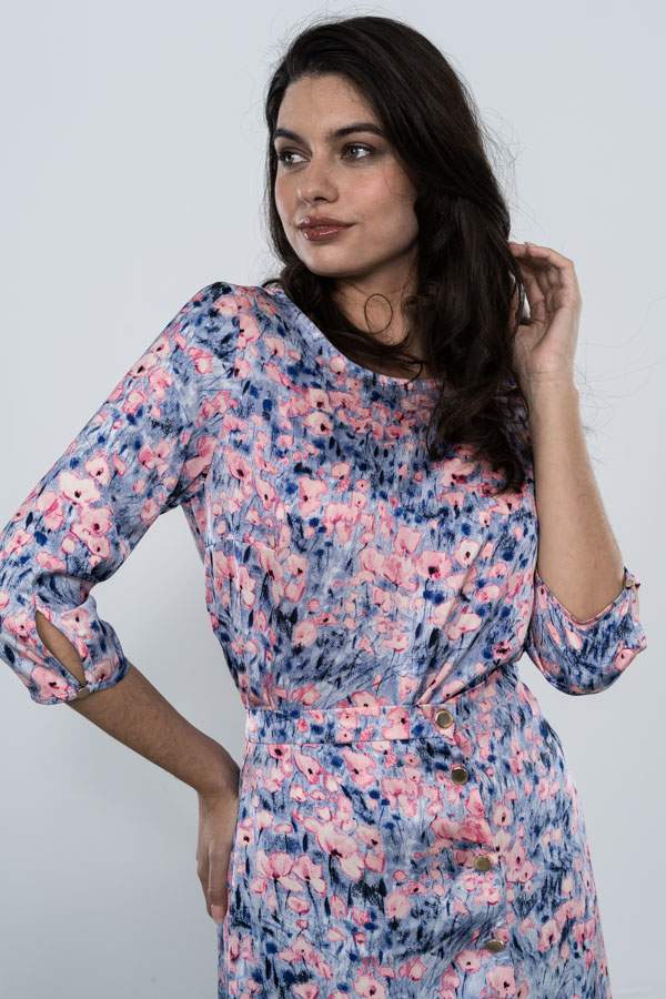 FALDA SATINADA BOTONES AZUL