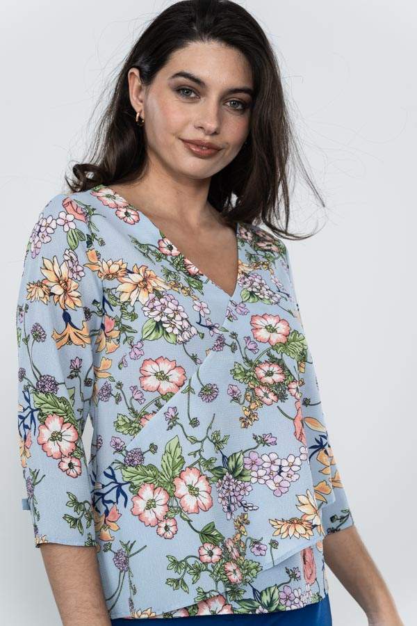 BLUSA CAPA DELANTERA AMAPOLAS AZUL