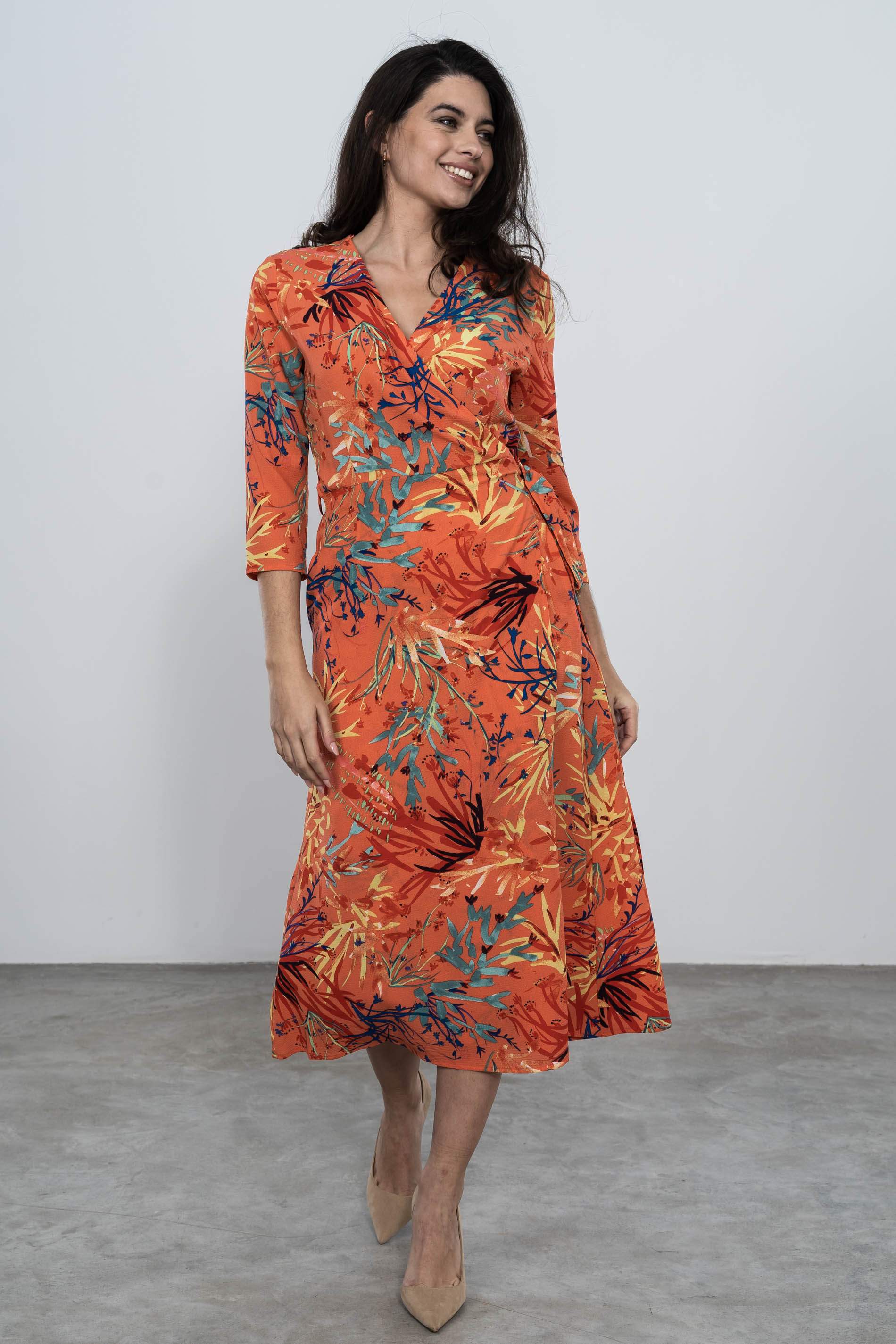 VESTIDO CRUZADO ESTAMPADOS HOJAS CALDERA