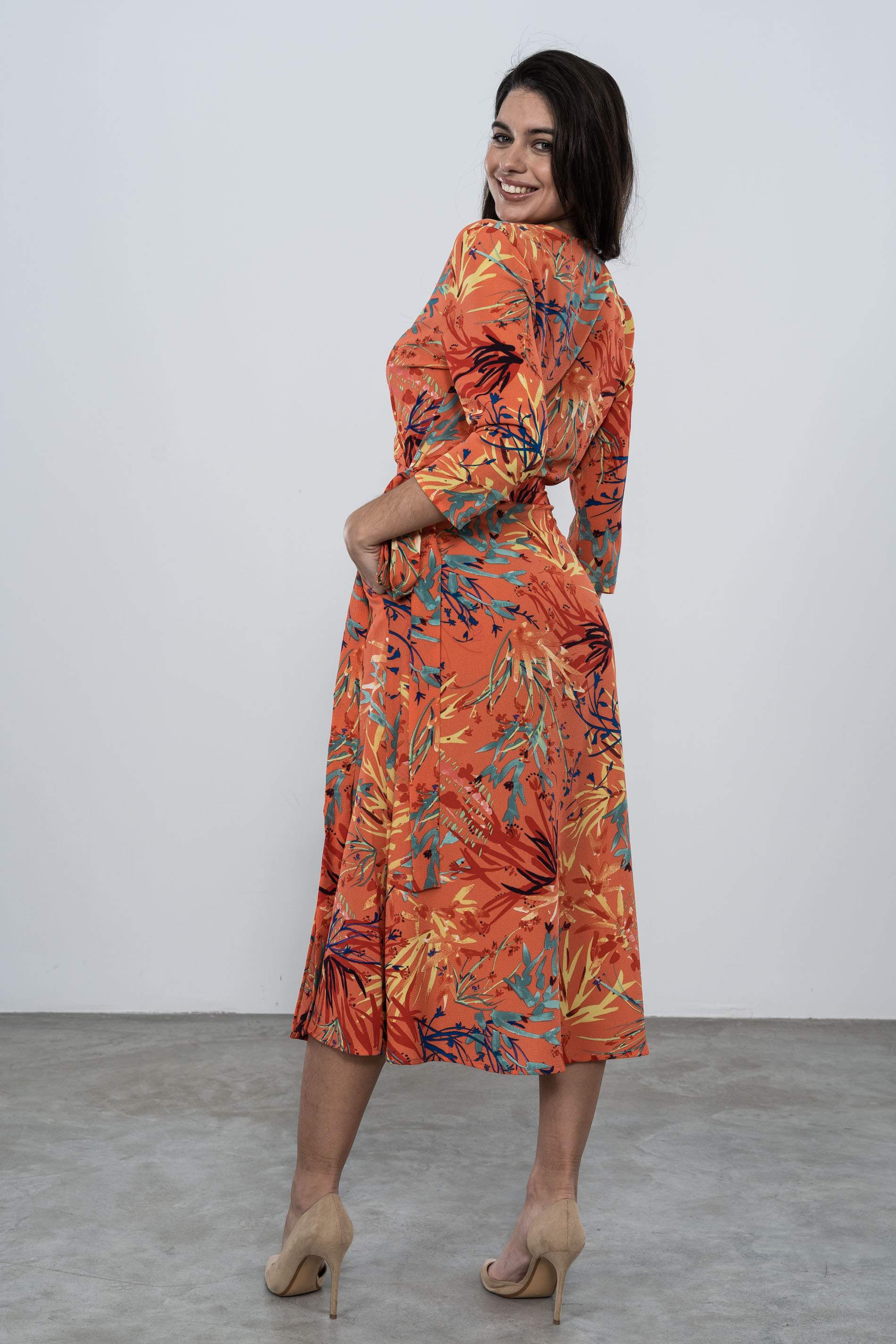 VESTIDO CRUZADO ESTAMPADOS HOJAS CALDERA