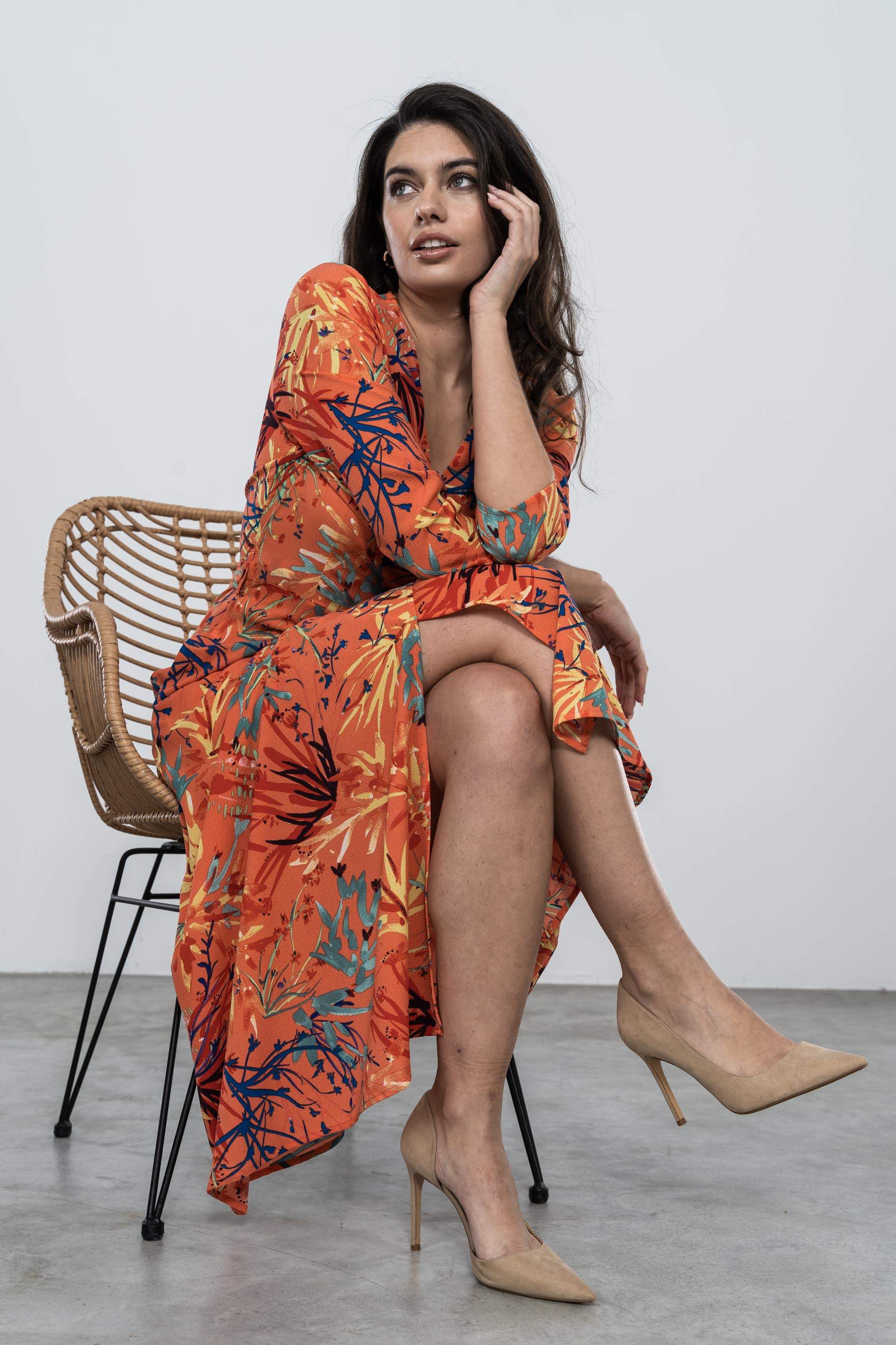 VESTIDO CRUZADO ESTAMPADOS HOJAS CALDERA