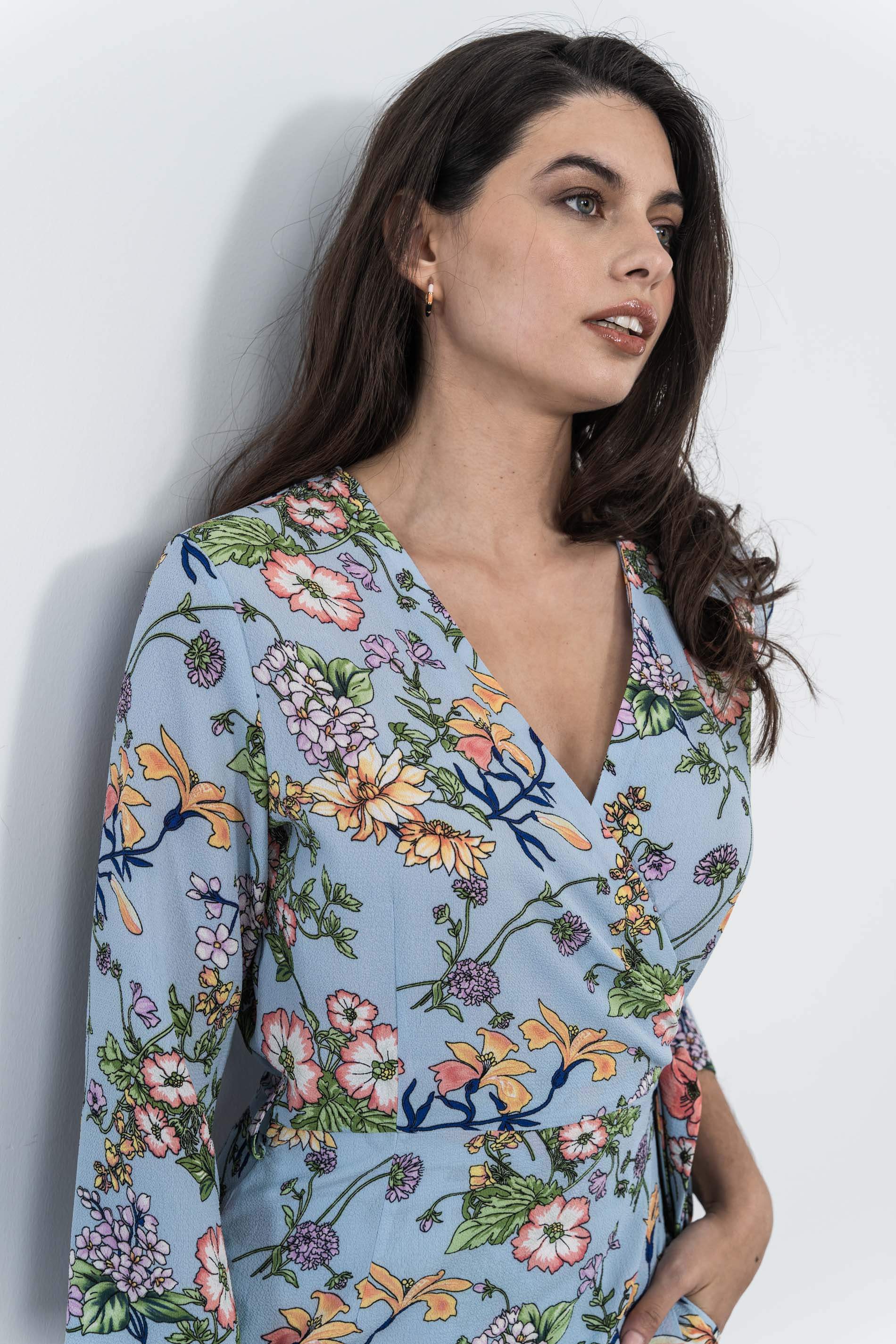 VESTIDO CRUZADO MIDI AMAPOLAS AZUL