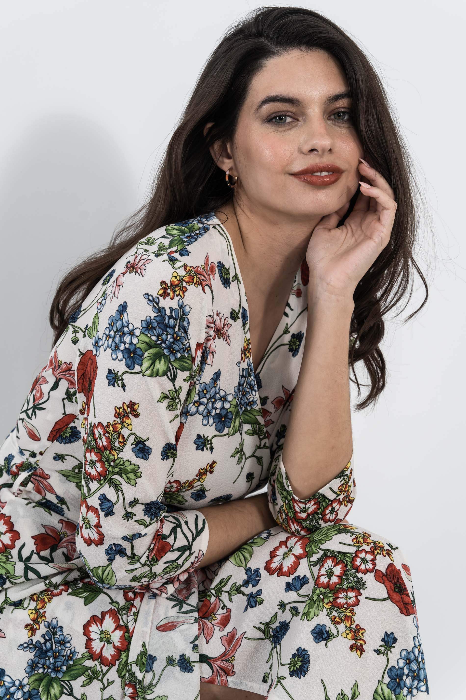 VESTIDO CRUZADO MIDI AMAPOLAS BEIG