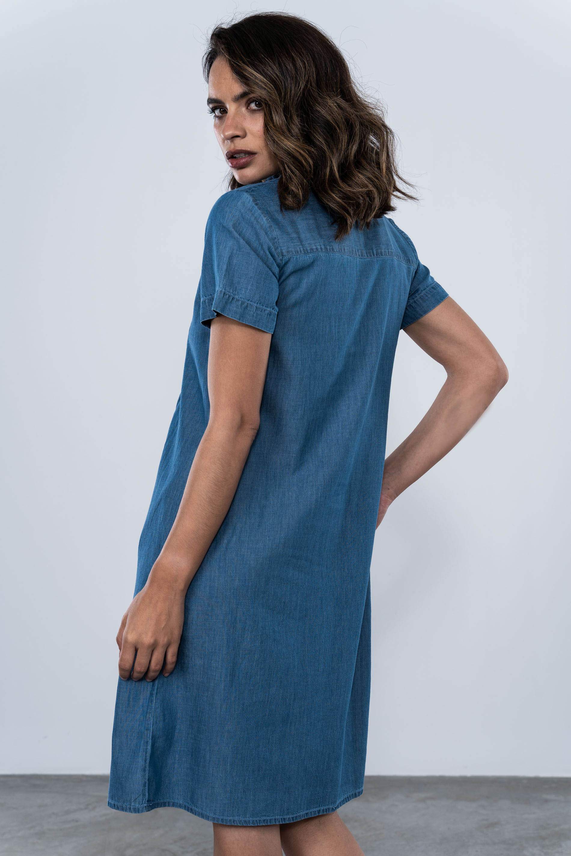 VESTIDO DENIM BORDADO FLORAL MC