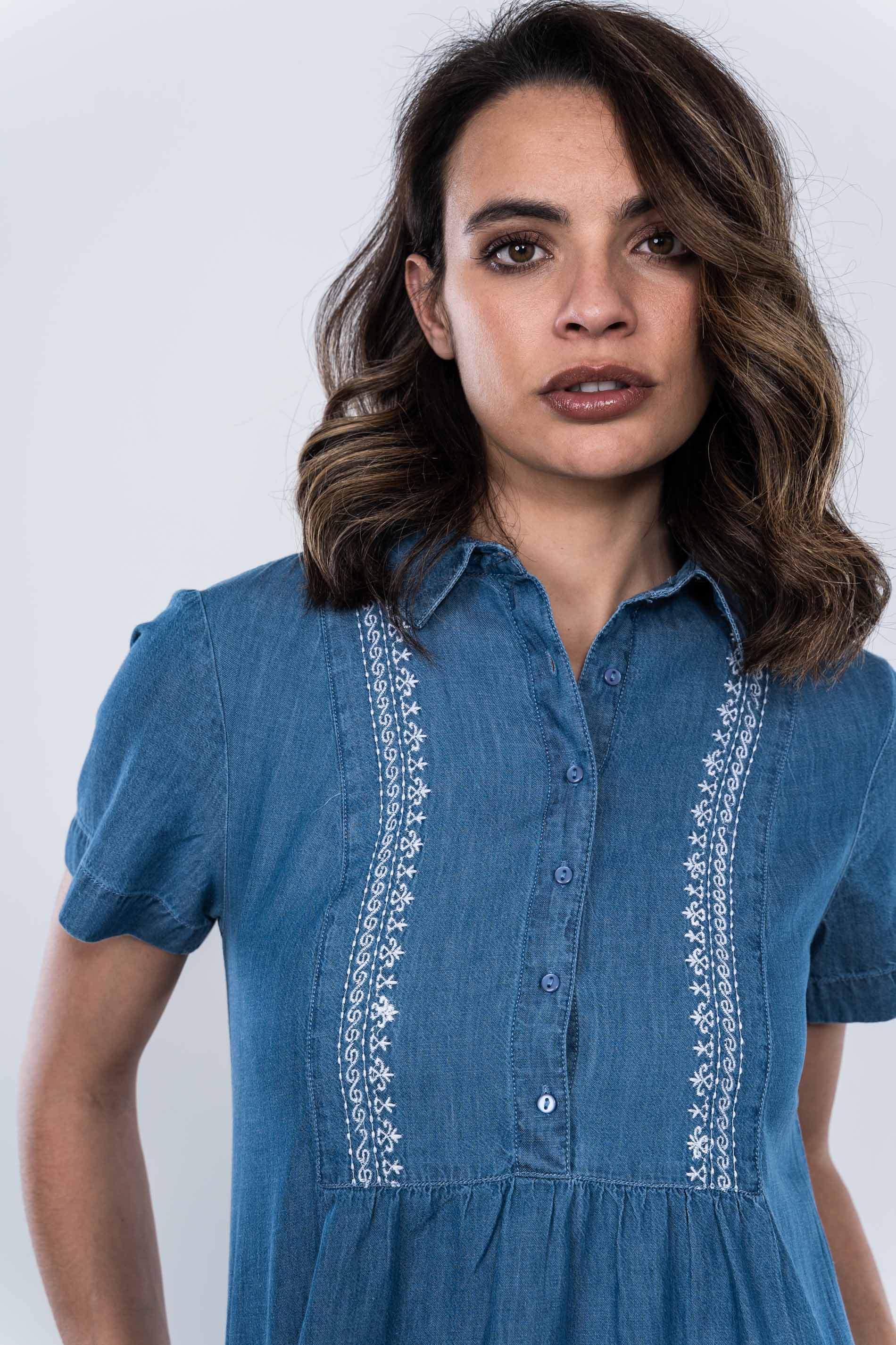 VESTIDO DENIM BORDADO CENEFA MC