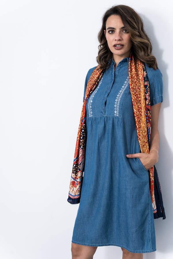 VESTIDO DENIM BORDADO CENEFA MC