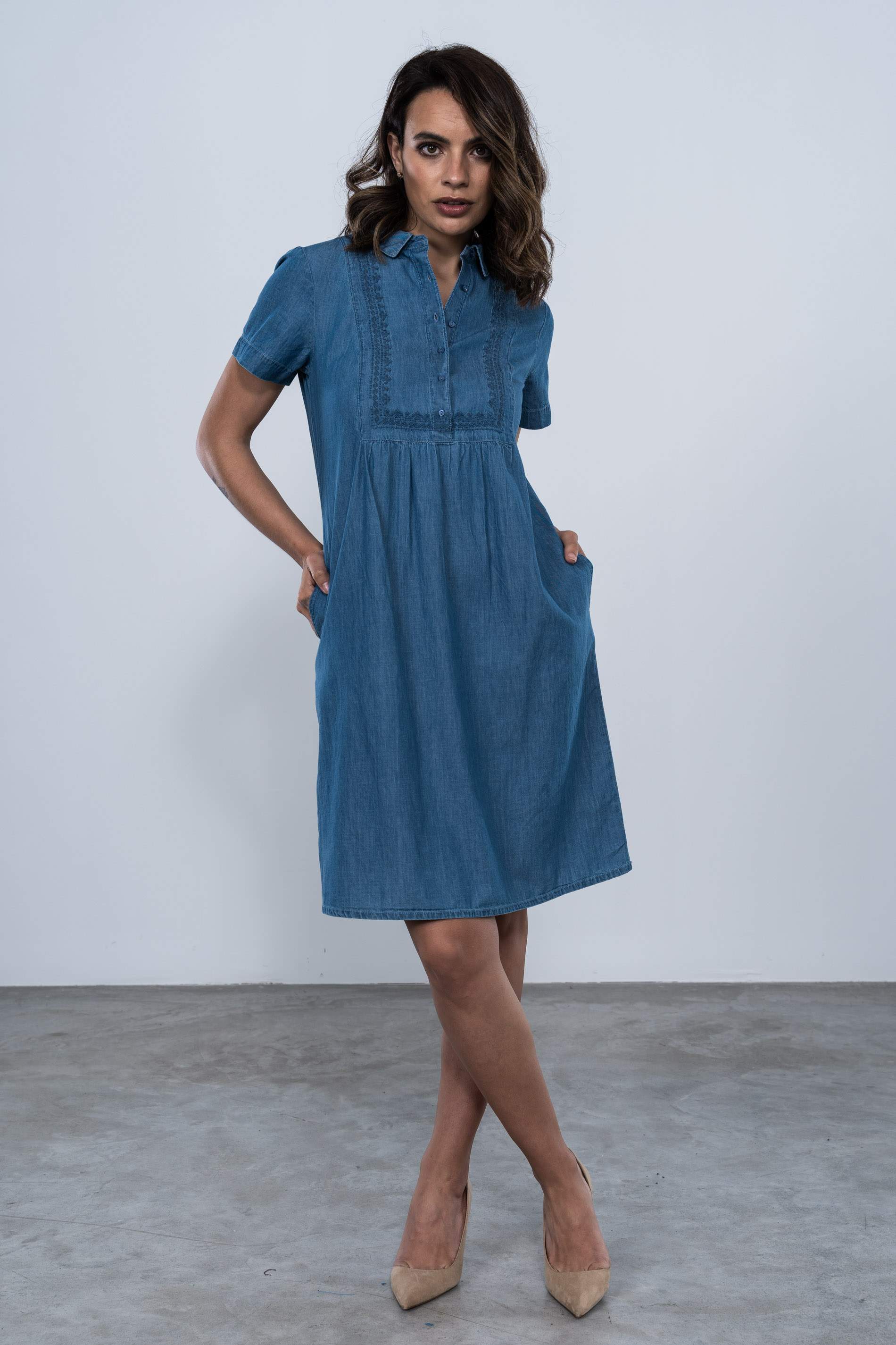 VESTIDO DENIM BORDADO AL TONO MC