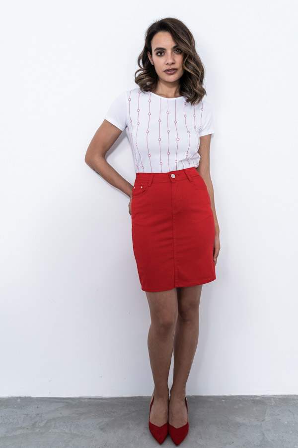 FALDA BASICA BOLSILLOS ROJA