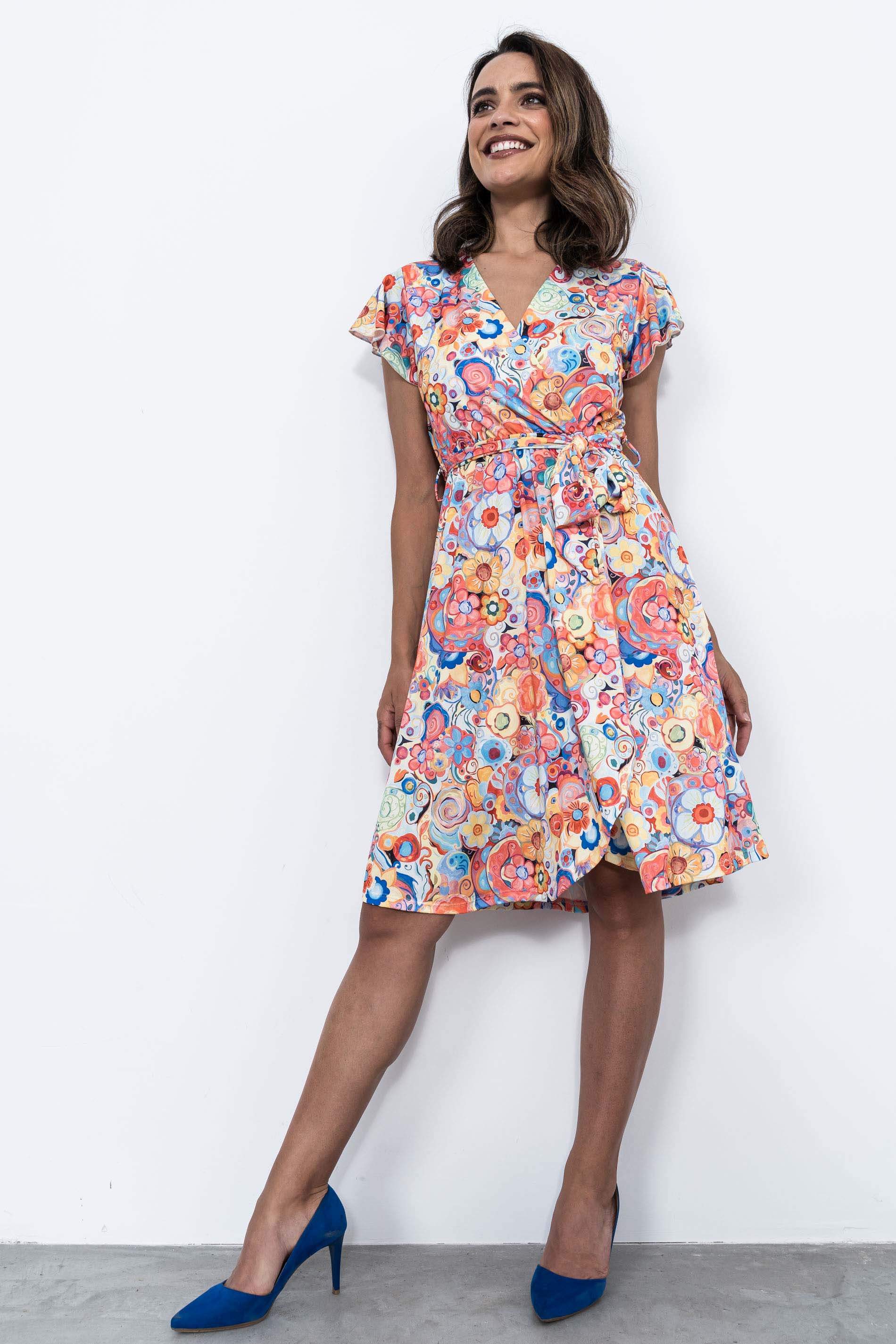 VESTIDO EFECTO CRUZADO FLORES 
