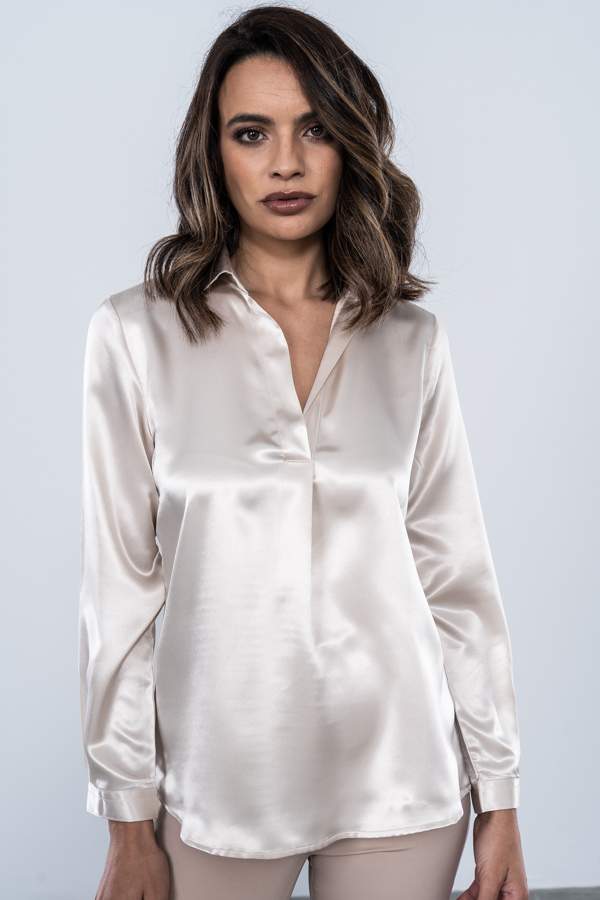 BLUSA TABLA SATINADA BEIGE