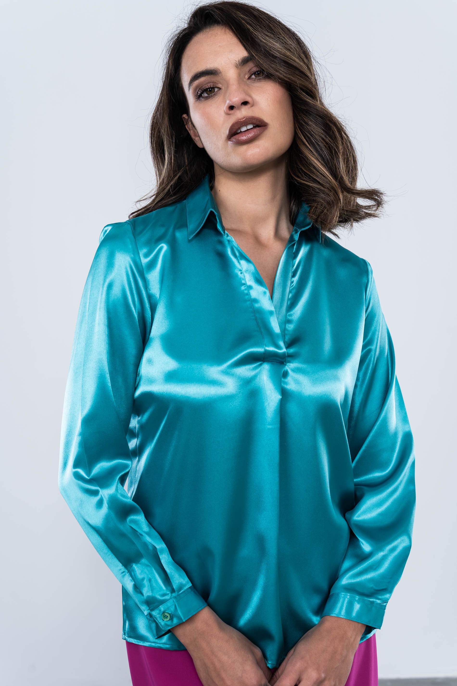 BLUSA TABLA SATINADA TURQUESA
