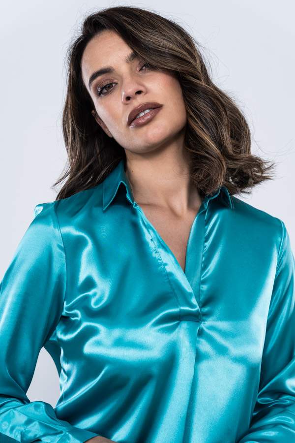 BLUSA TABLA SATINADA TURQUESA