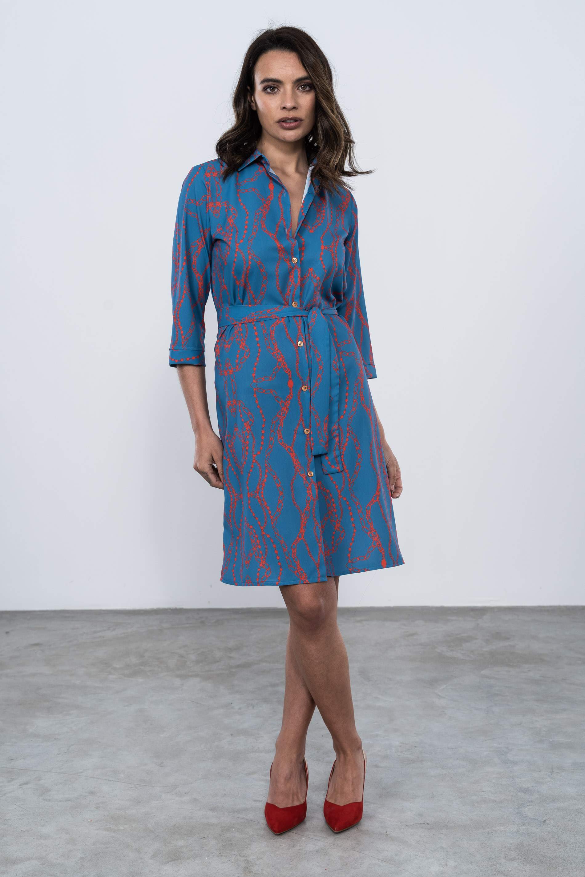 VESTIDO CAMISERO CADENAS AZUL