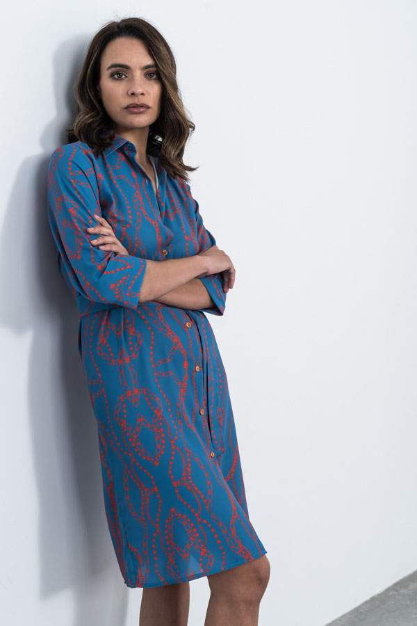 VESTIDO CAMISERO CADENAS AZUL